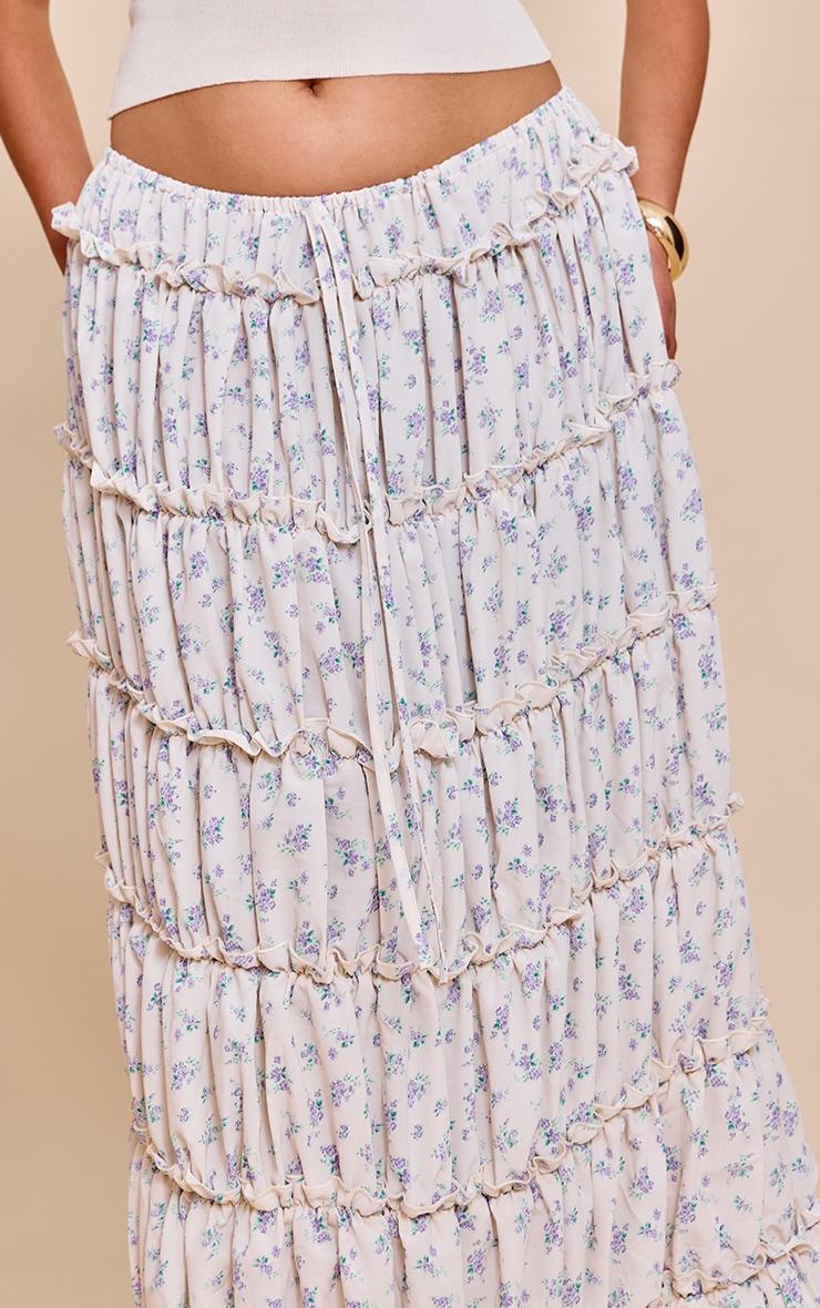 Plus Blue Ditsy Floral Print Tiered Maxi Skirt Product Image