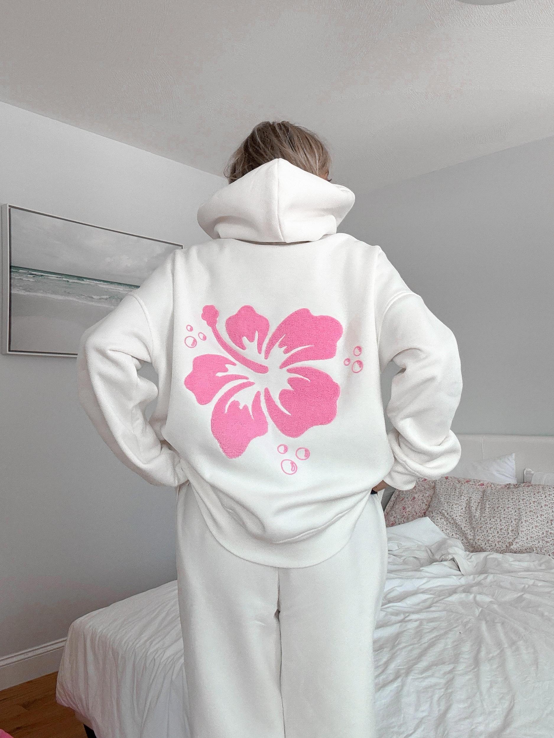 Ivory Hibiscus Flower Hoodie Product Image