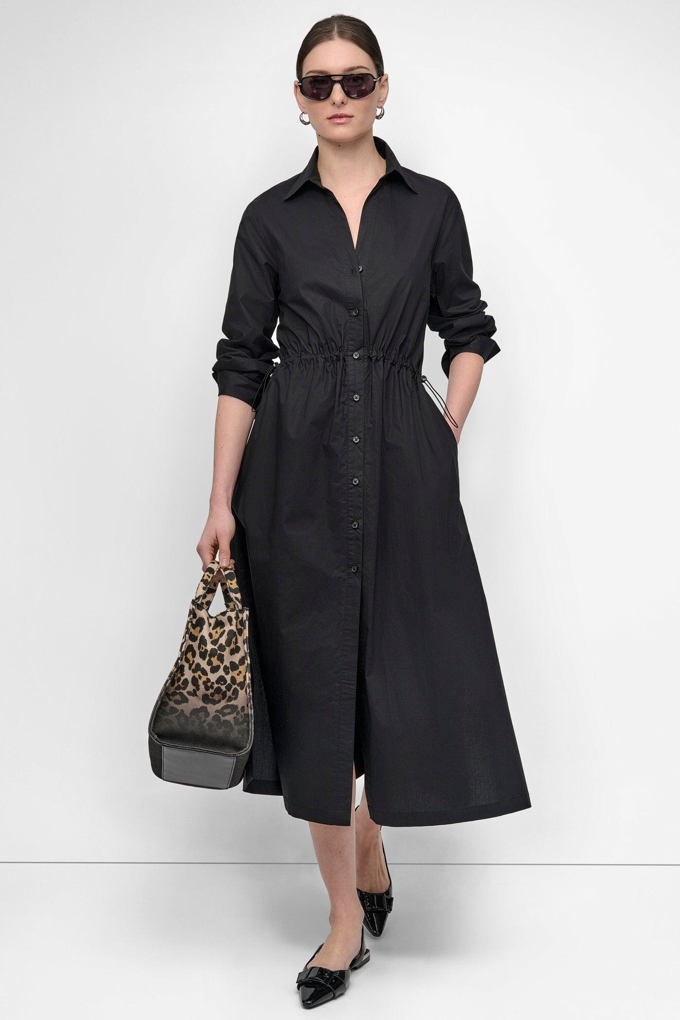 ADJUSTABLE WAIST MIDI SHIRT DRESS Product Image