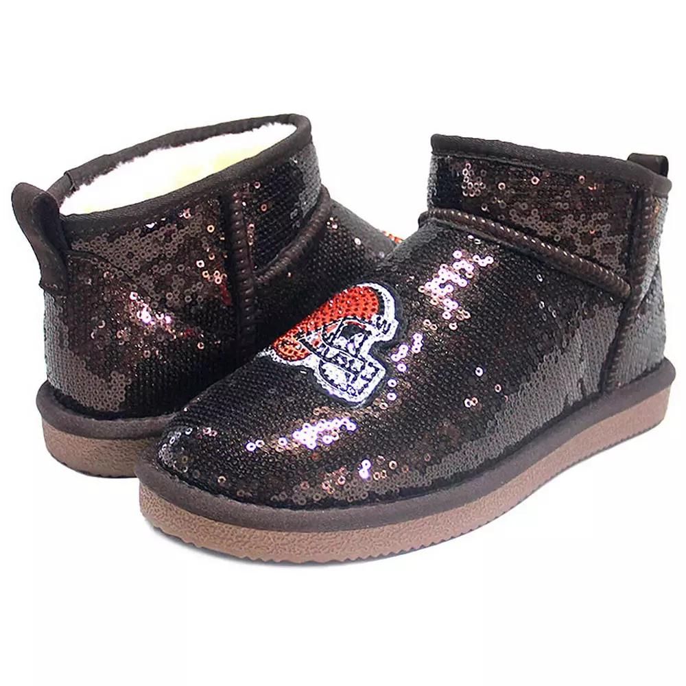 Women's Cuce Brown Cleveland Browns Sequin Ankle Boots,  Product Image