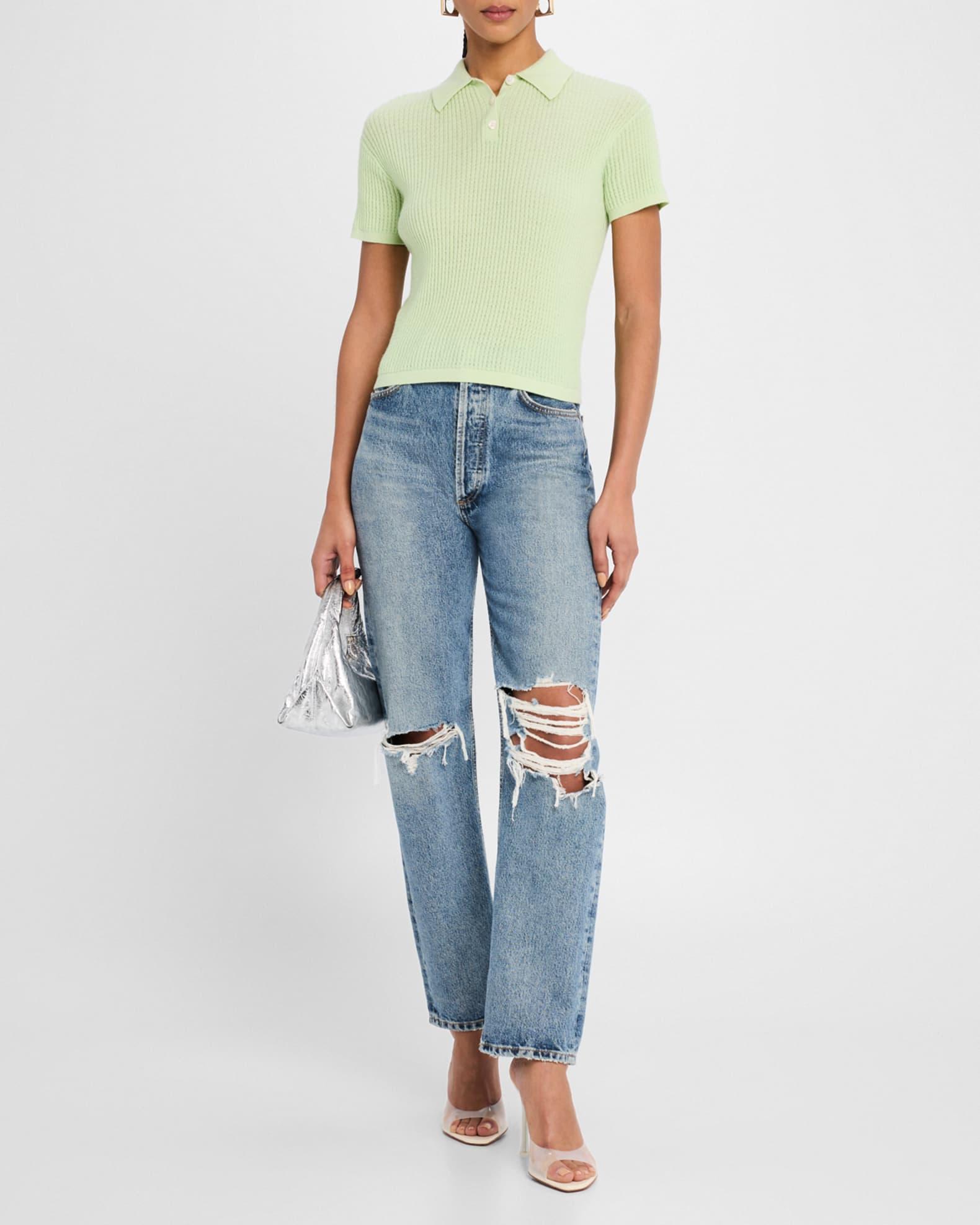 Cashmere Short-Sleeve Shrunken Polo Sweater Product Image