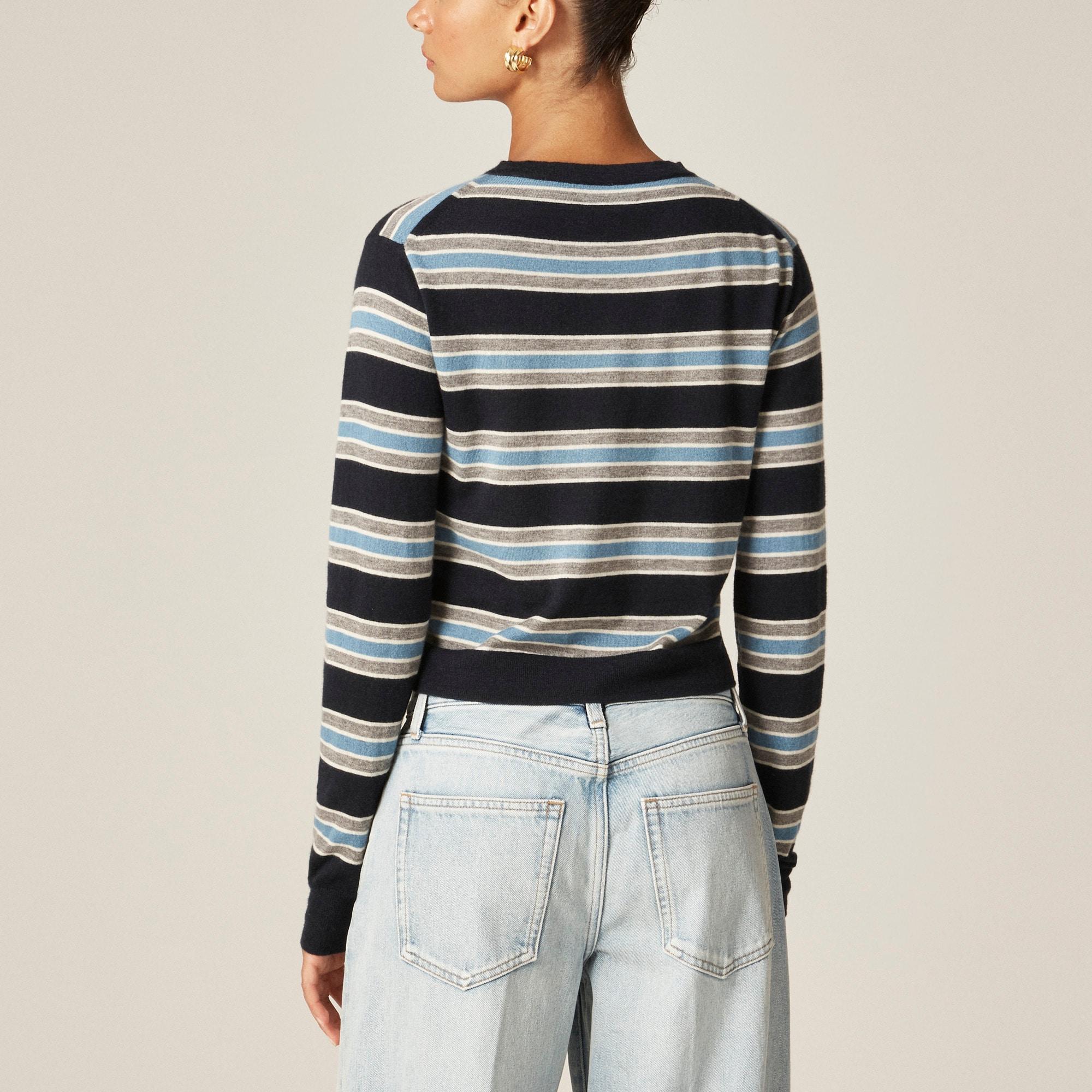 Featherweight cashmere cardigan in stripe Product Image