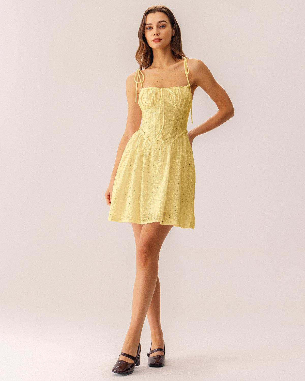 Yellow Ruched Corset Slip Mini Dress Product Image