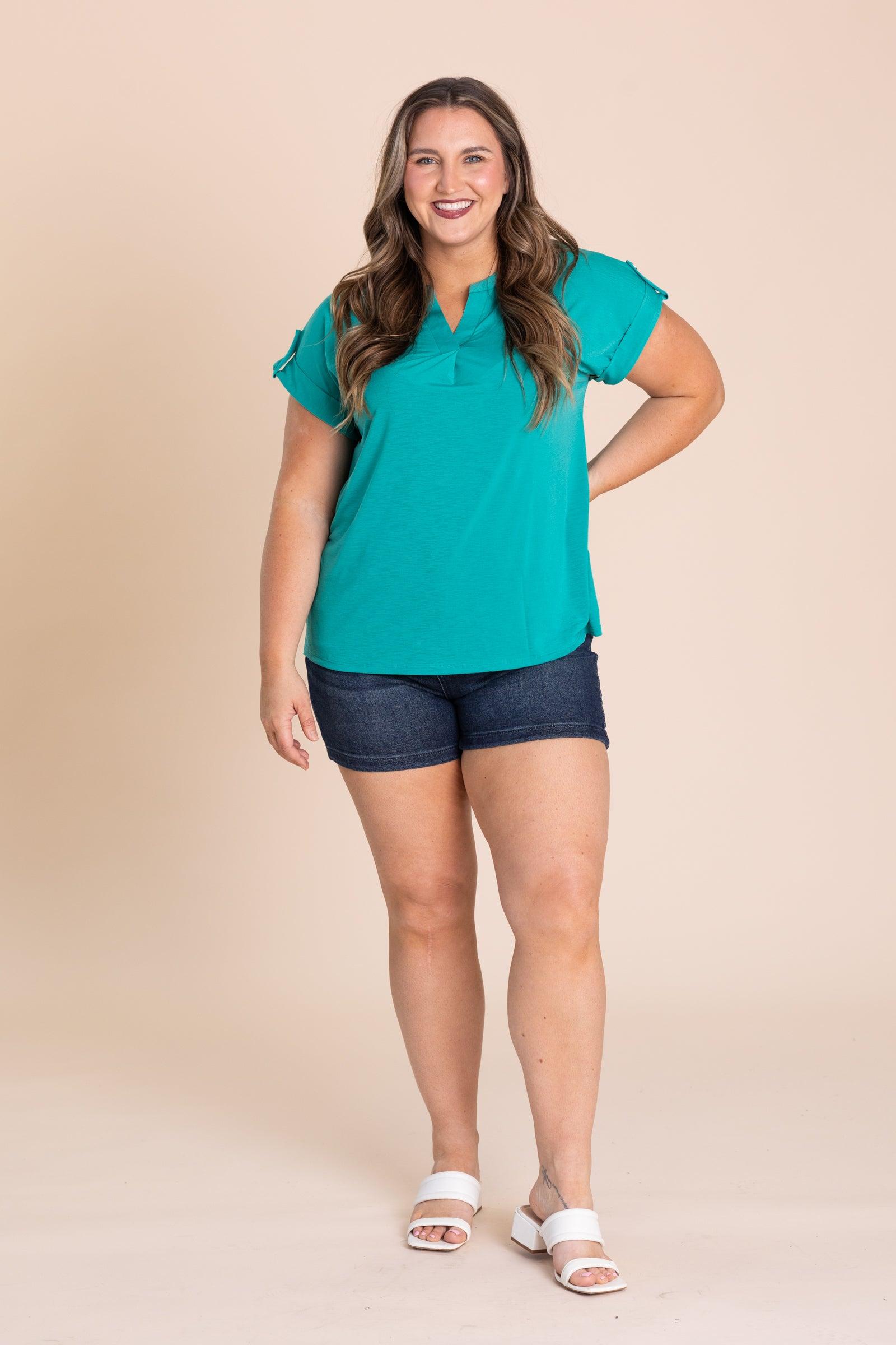 Wrinkle Free Folded Short Sleeve Knit Tops Product Image