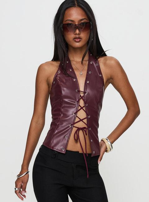 I've Been There Faux Leather Halter Top Red Product Image