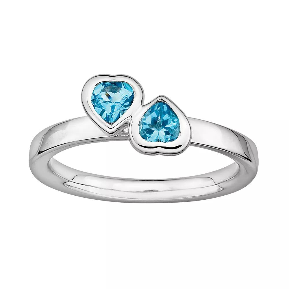 Stacks & Stones Sterling Silver Blue Topaz Heart Stack Ring, Women's, Size: 10 Product Image
