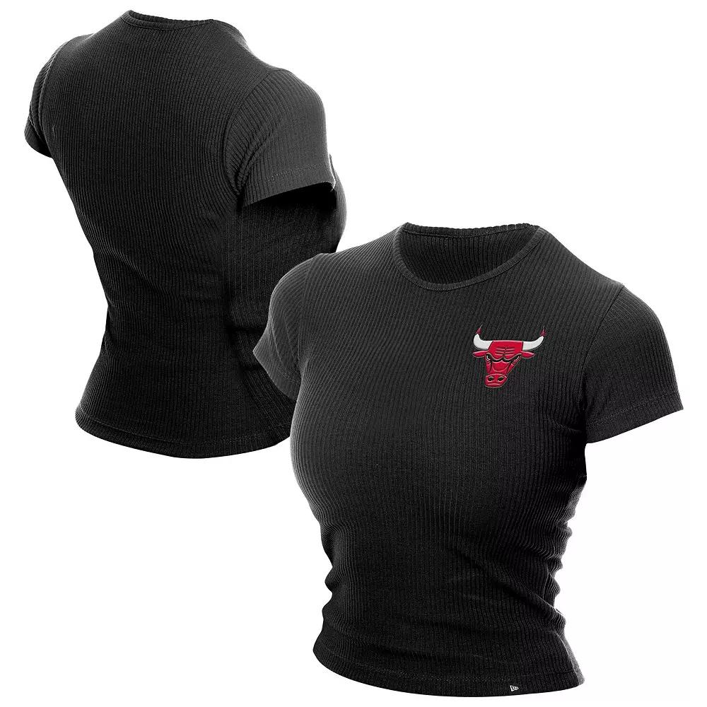 Women's New Era Black Chicago Bulls Leisure Collection Baby Doll Cropped T-Shirt,  Product Image
