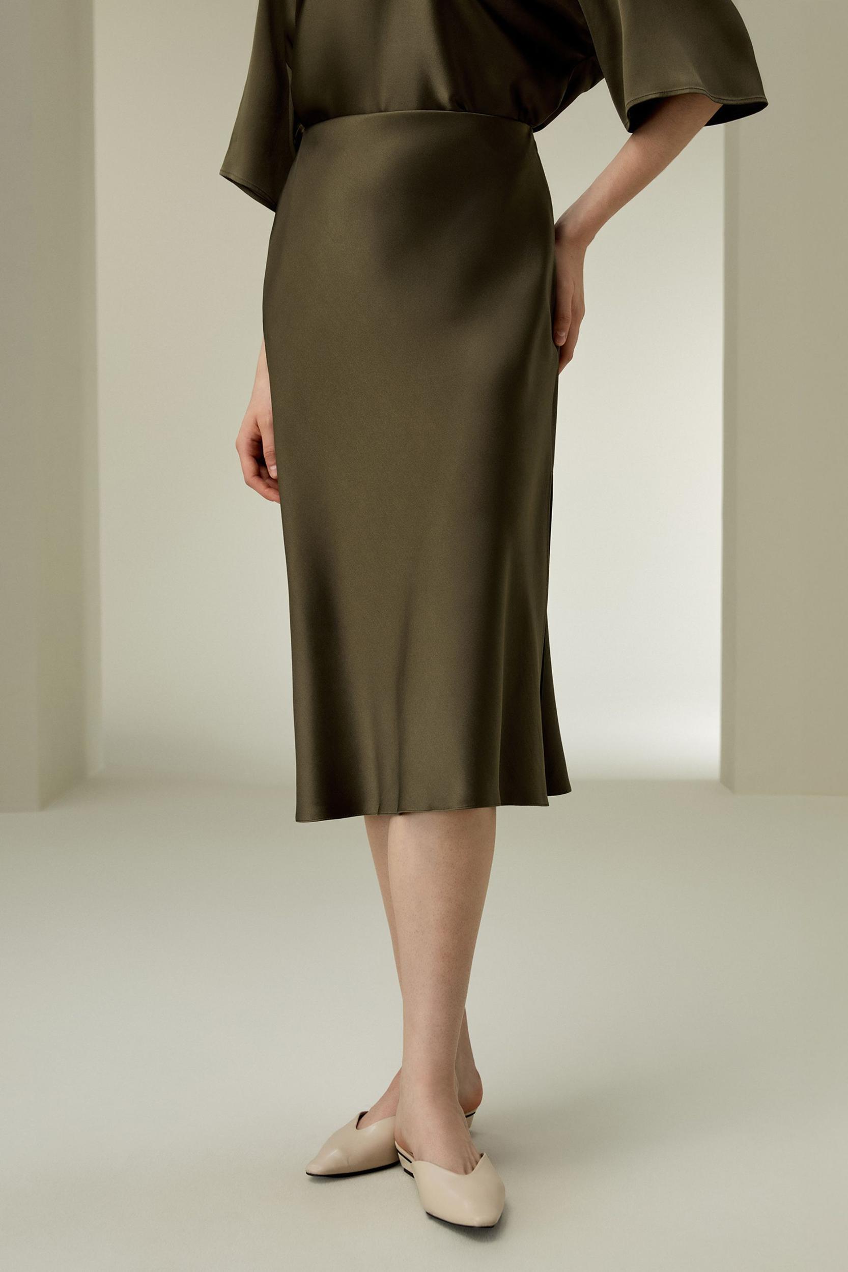 Bias-cut Silk Midi Skirt Product Image