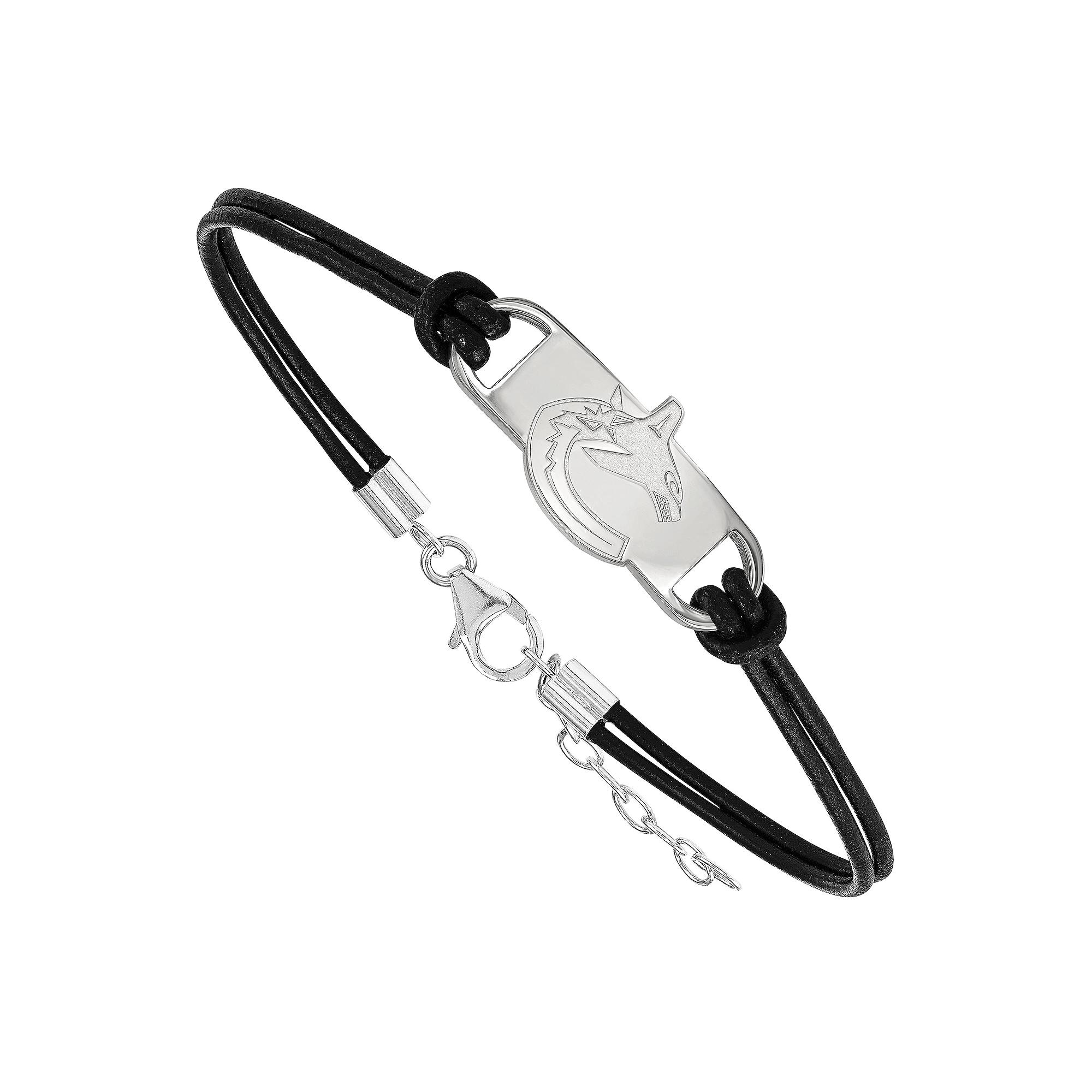 LogoArt Vancouver Canucks Sterling Silver Black Leather Bracelet, Women's, Size: 7" Product Image
