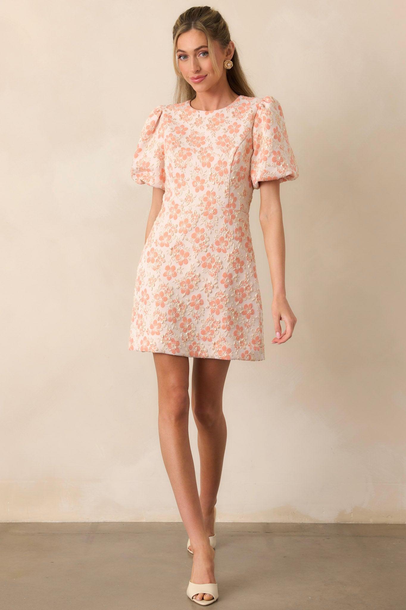 Little Luxuries Apricot Jacquard Floral Mini Dress Product Image