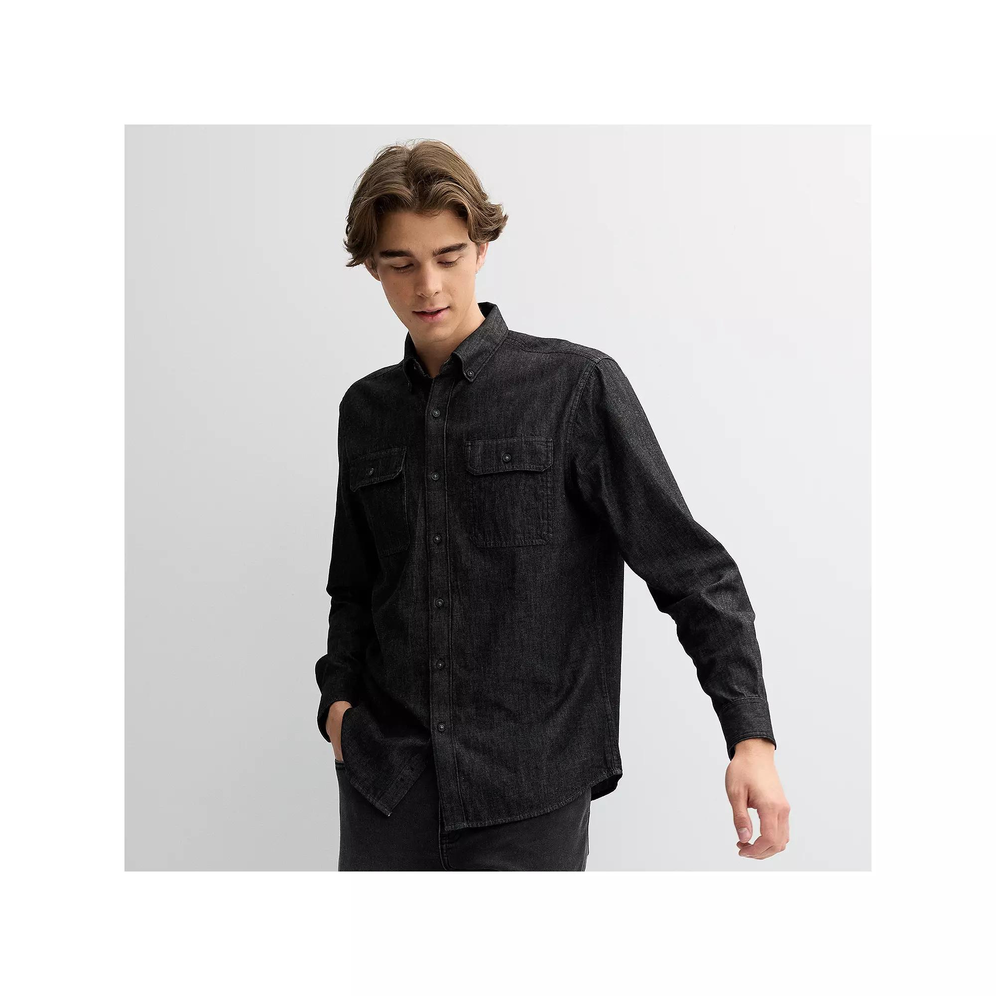 Men's Sonoma Goods For Life® Utility Denim Shirt, Size: Medium, Black Rinse Wash Product Image