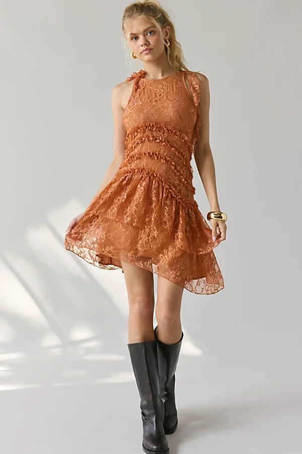 Kimchi Blue Alicia Asymmetric Cascading Ruffle Lace Mini Dress Womens at Urban Outfitters Product Image