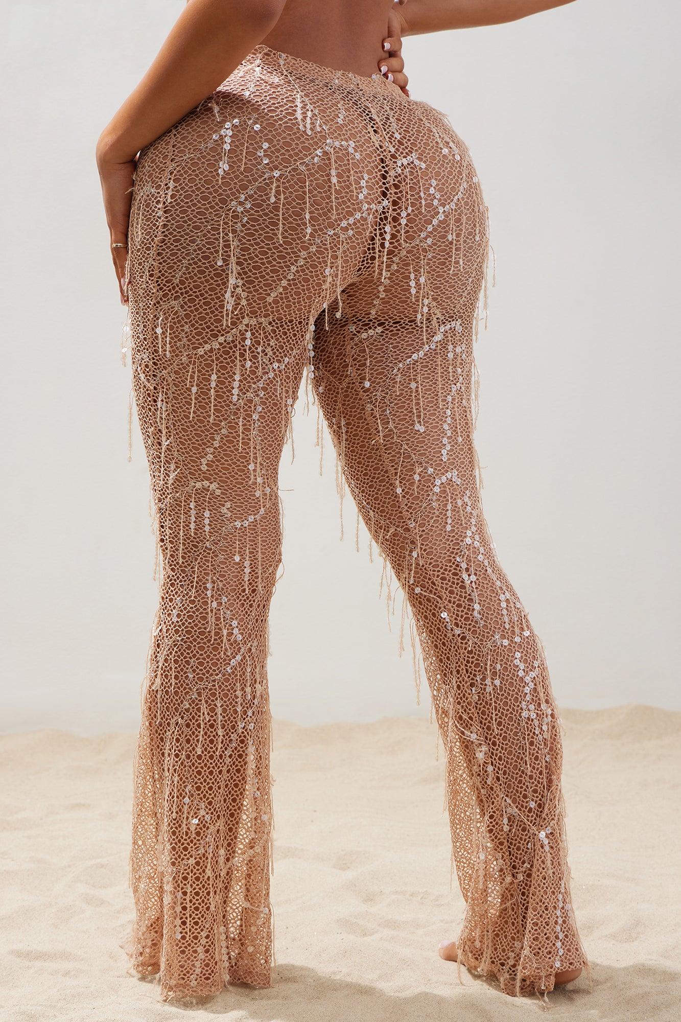 Drinks On Me Sequin Cover Up Pants - Mocha Product Image