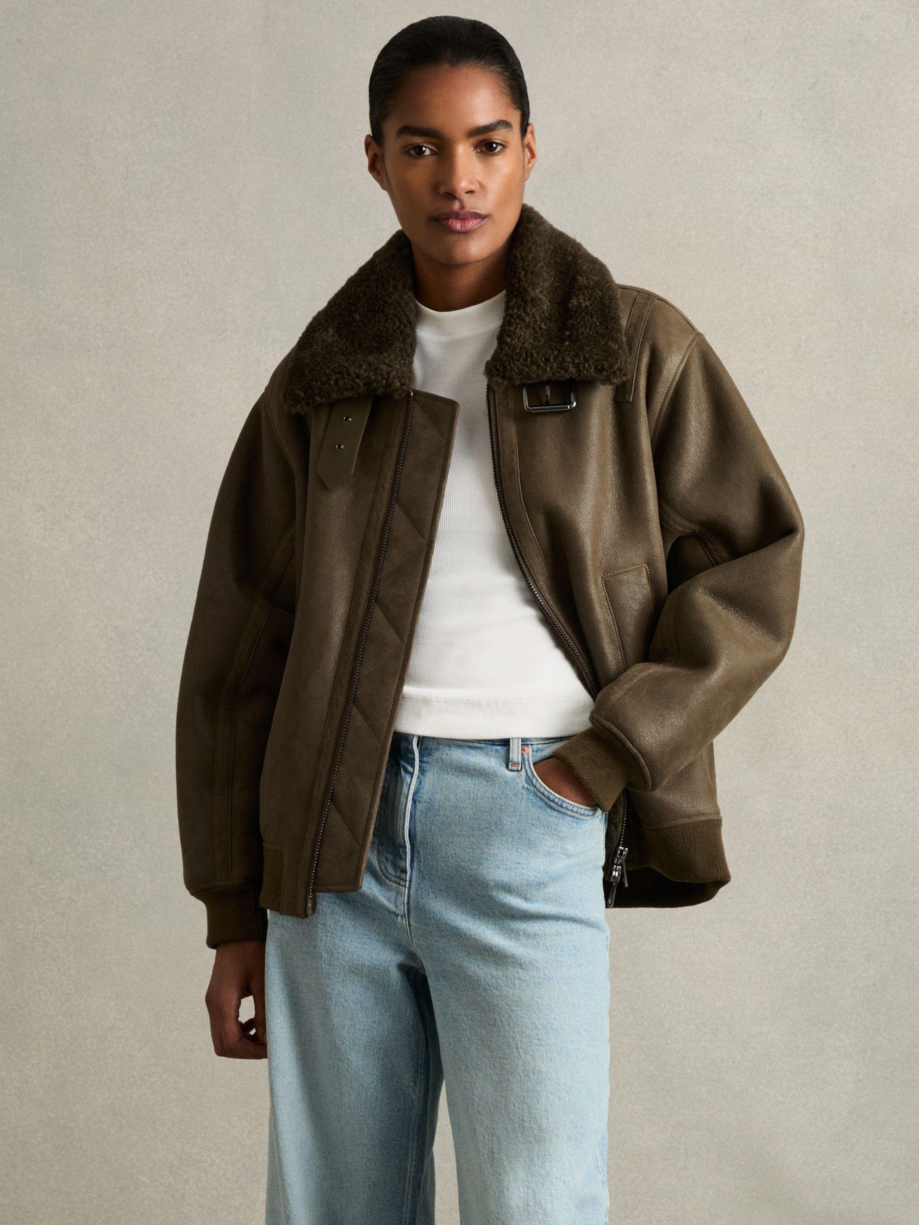 Shearling Aviator Jacket in Dark Khaki Product Image