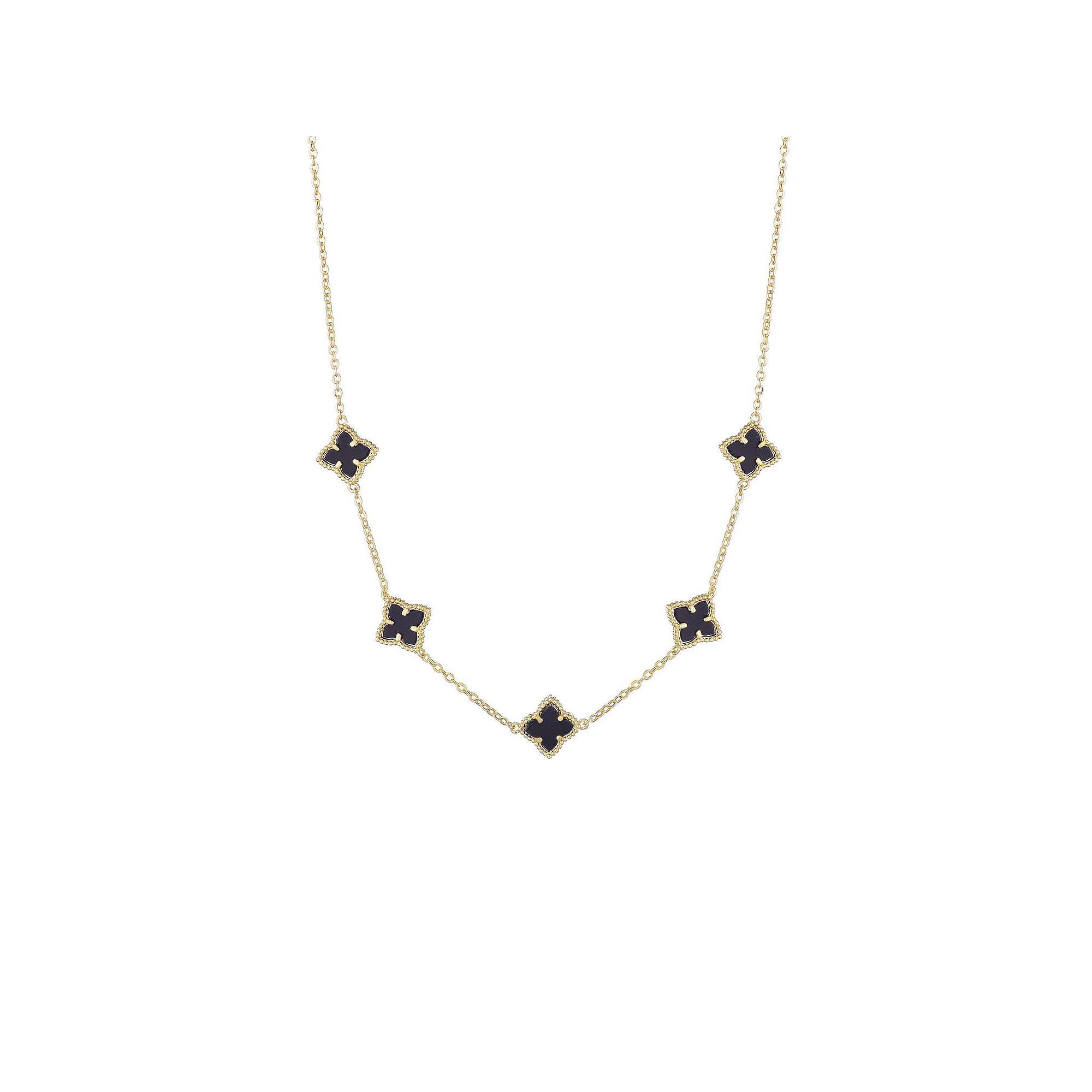 Adornia 14k Gold Plated Black Floral Station Necklace, Women's, Size: 16-18" ADJ, Gold Tone Product Image