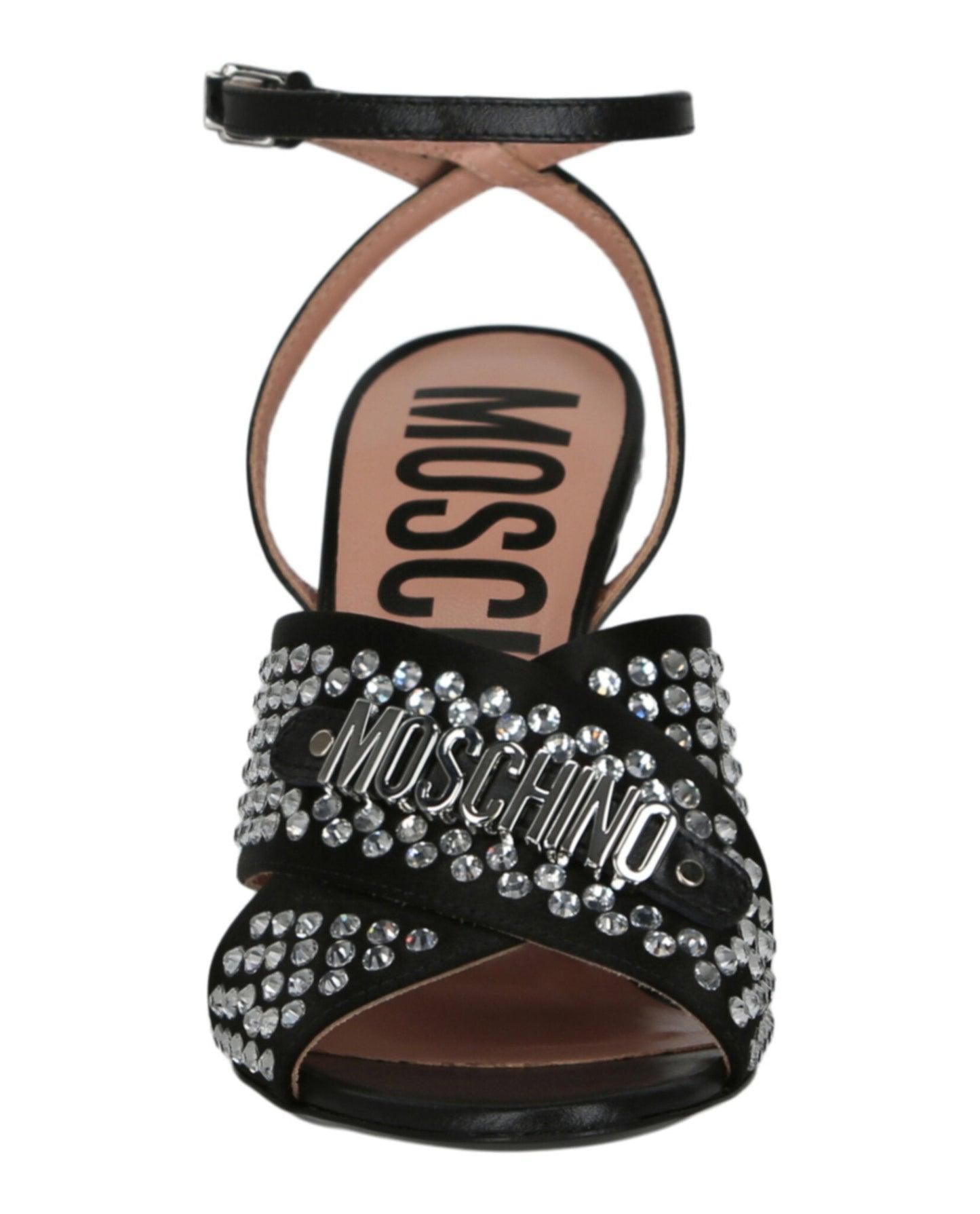 Moschino Satin Crystal Embellished Heel Sandals Product Image