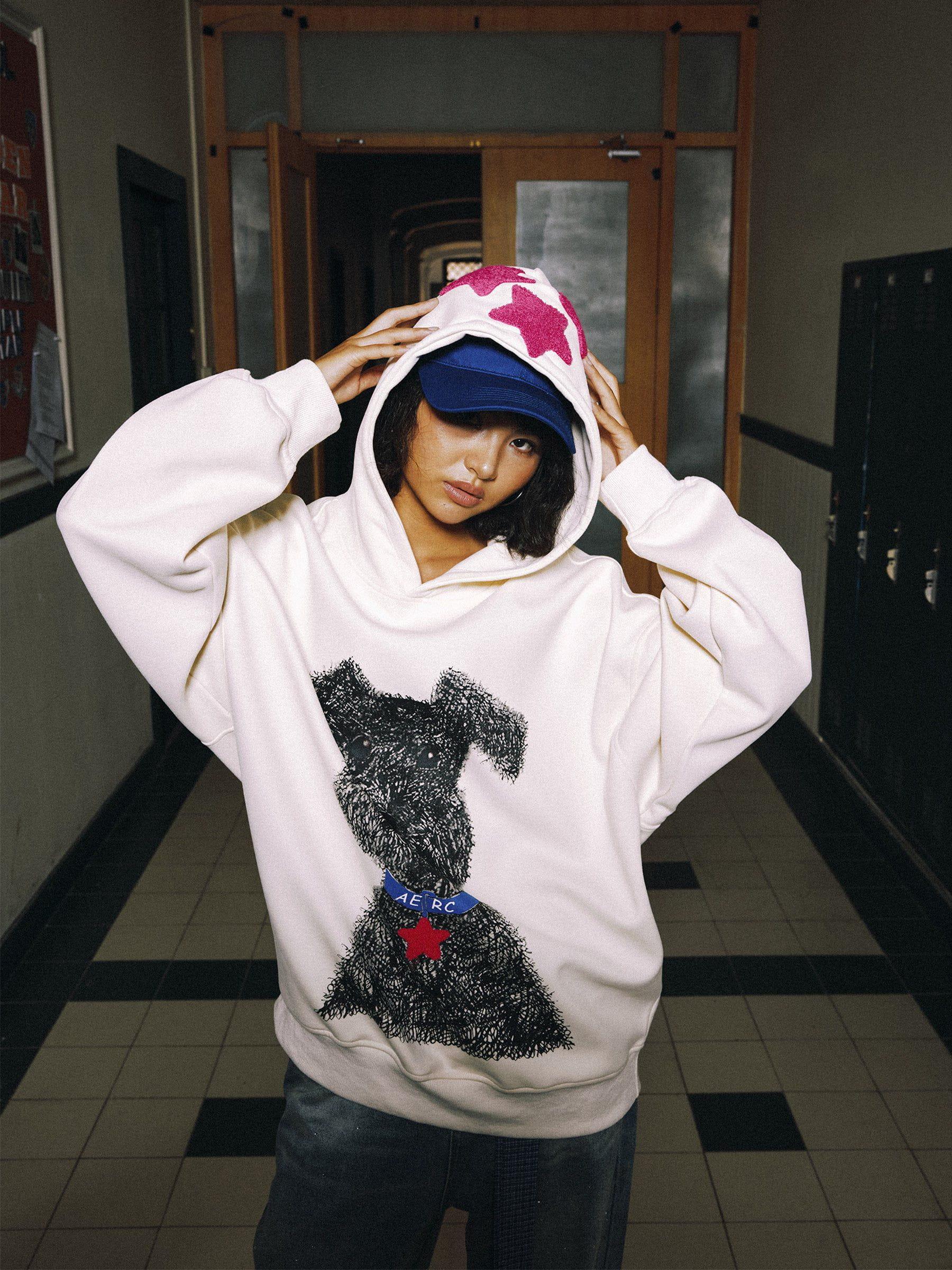 Aelfric Eden Oversized Graffiti Dog Graphic Hoodie Product Image
