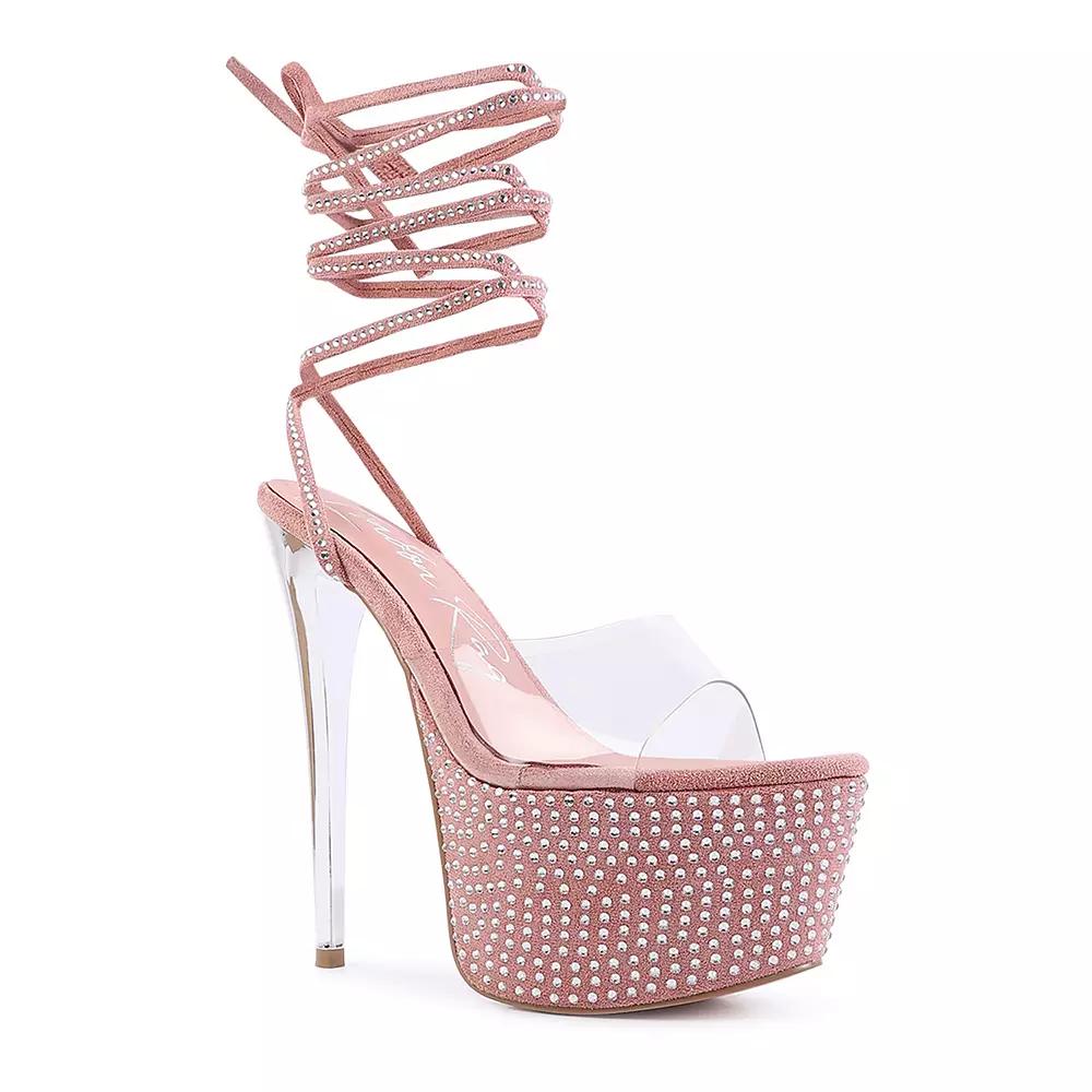 London Rag Sugar Mom Women's Strappy Rhinestone High Heel Sandals,  Product Image