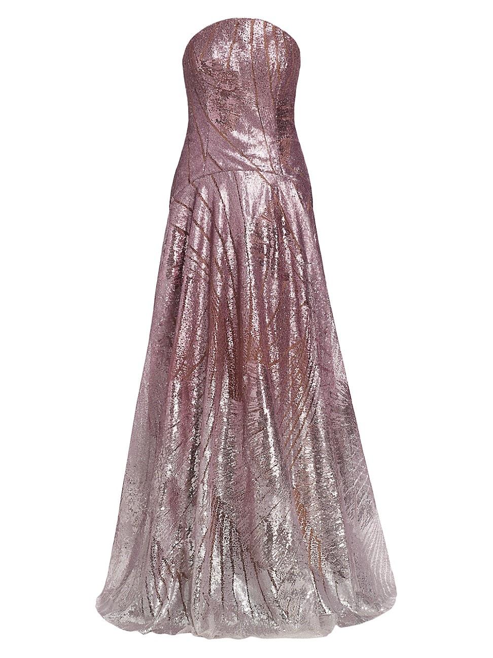 Womens Sequined Strapless A-Line Gown - Product Image
