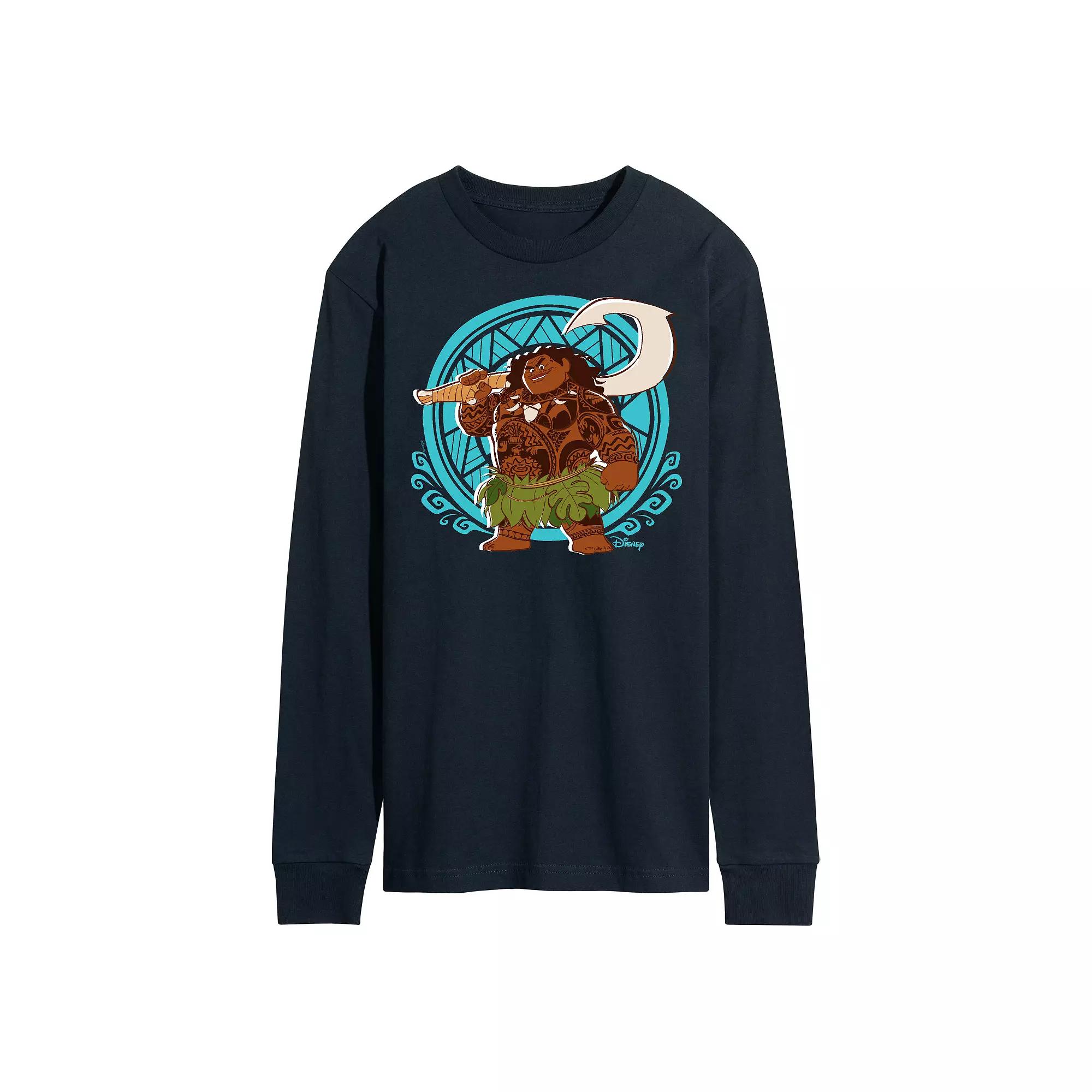 Disney's Moana Men's Maui Pattern Long Sleeve Graphic Tee,  Product Image