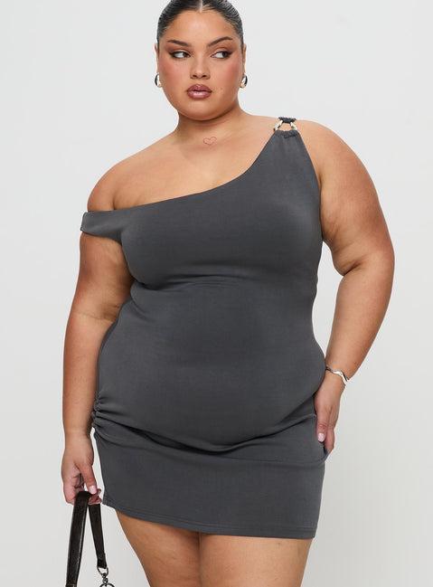 True Desires One Shoulder Mini Dress Grey Product Image