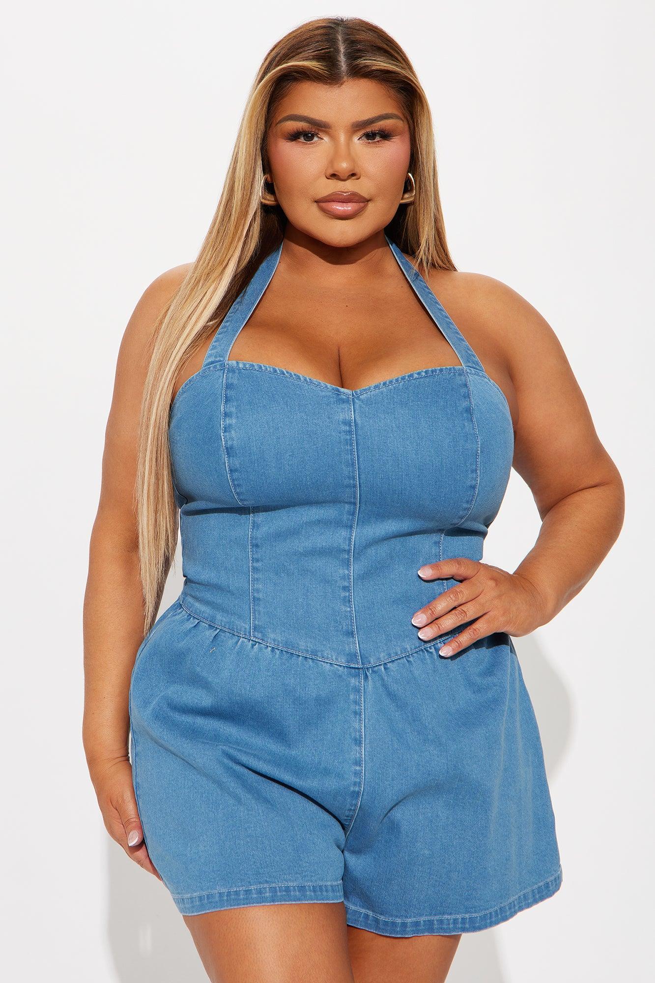 Forever Yours Denim Romper - Medium Wash Product Image