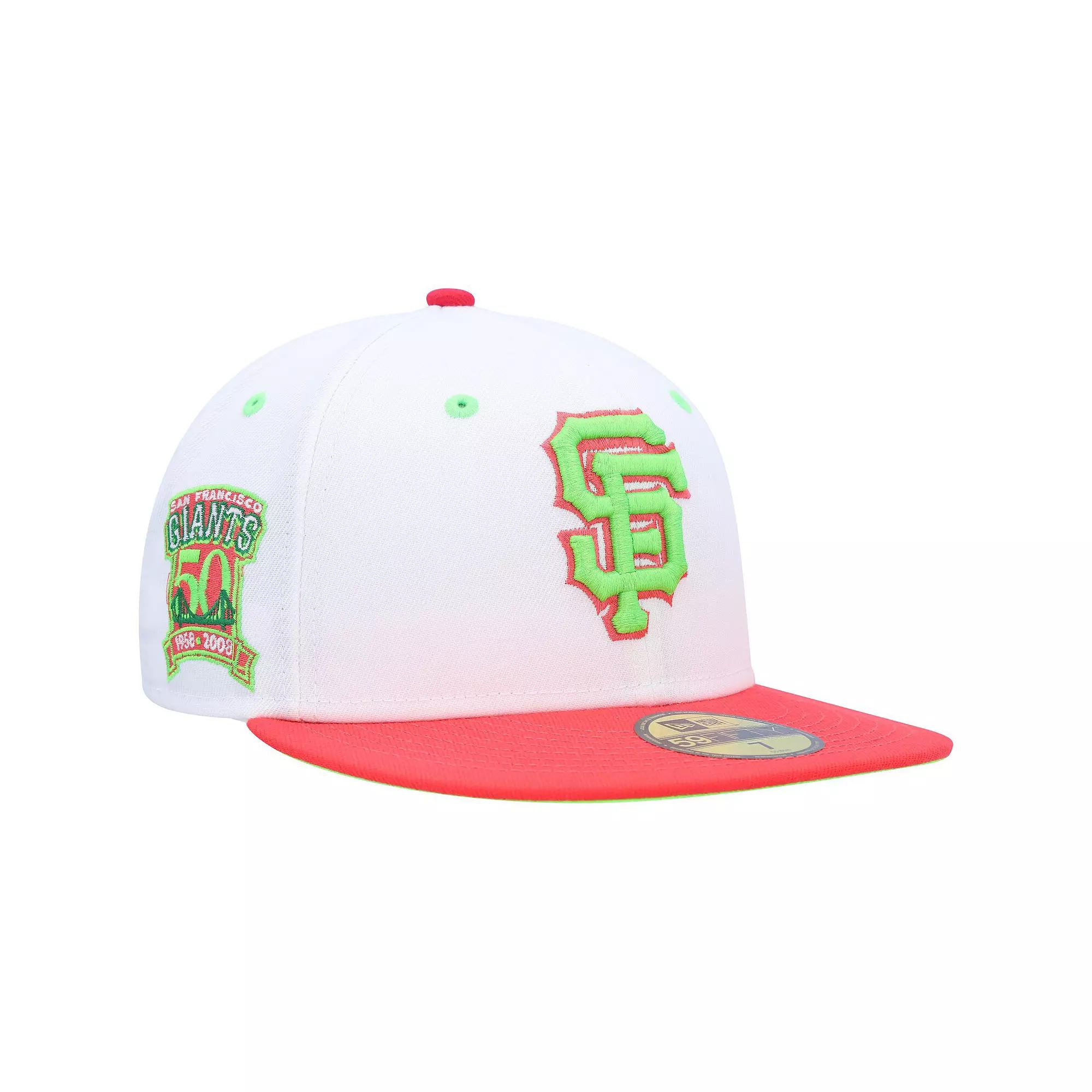 Men's New Era White/Coral San Francisco Giants 50th Anniversary Strawberry Lolli 59FIFTY Fitted Hat, Size: 8 Product Image