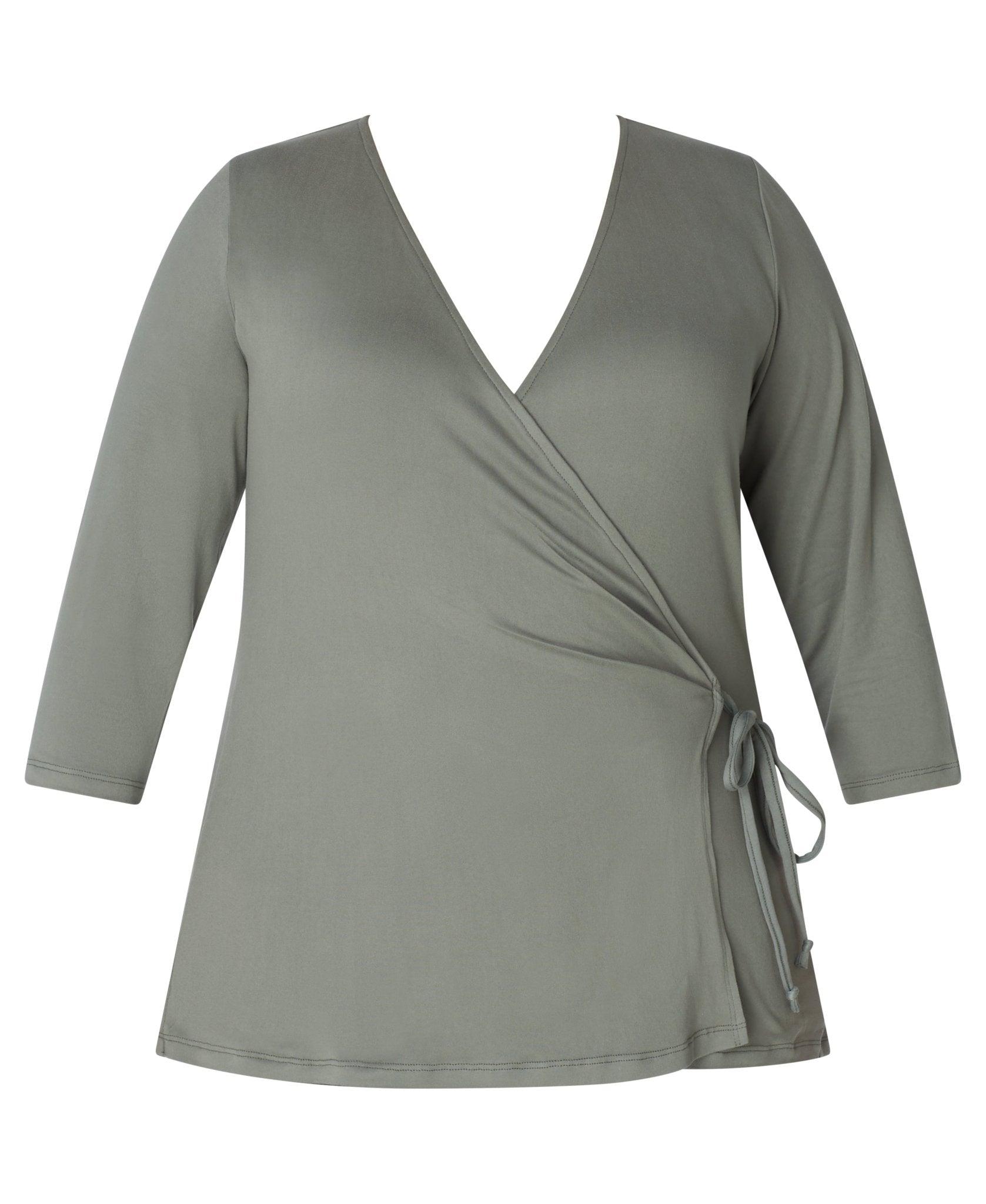 Inner Beauty Plus Solid 3/4 Sleeve Surplice Front V-Neck Top Product Image