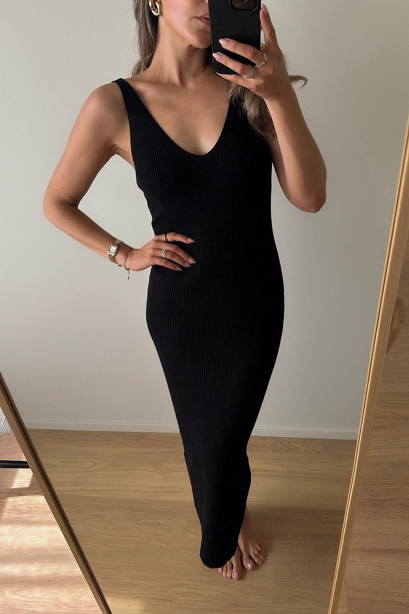 Ribbed Knitted Deep Back Dress Product Image