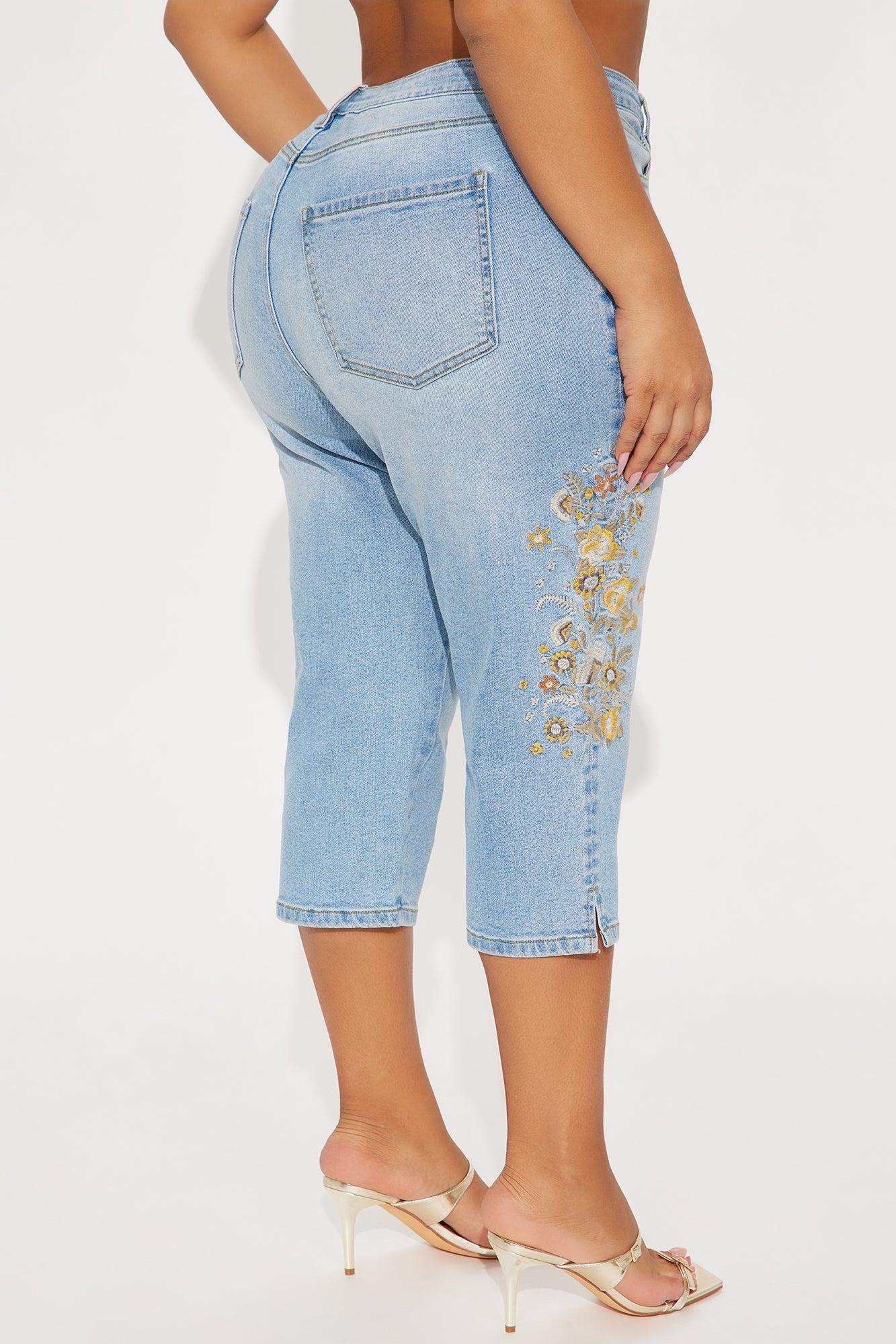 Midsummer Embroidered Capri Skinny Jeans - Light Blue Wash Female Product Image