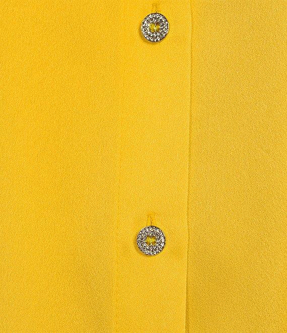 KARL LAGERFELD PARIS Tech Satin Point Collar Short Trim Sleeve Embellished Button-Front Blouse Product Image