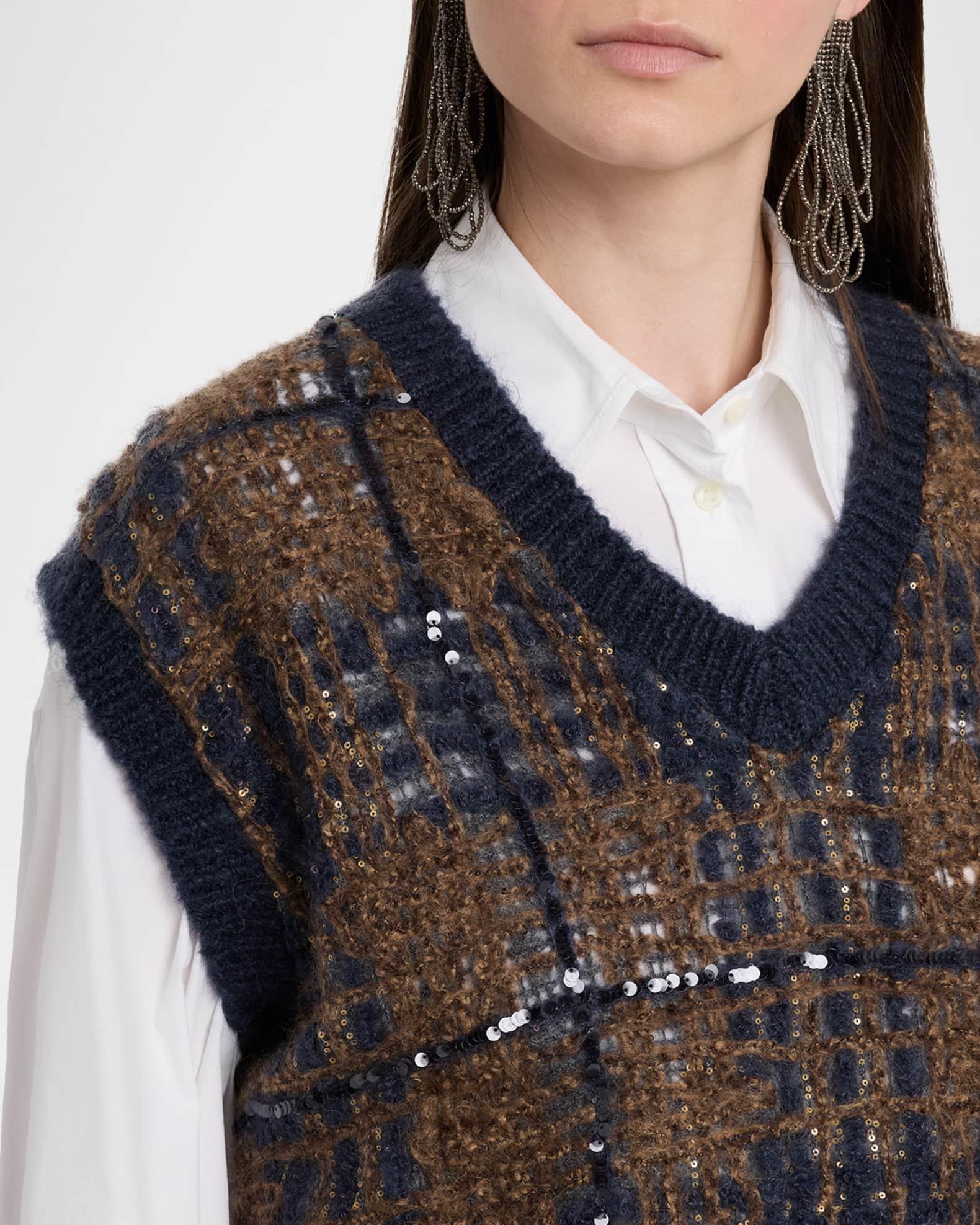 Paillette Tartan V-Neck Sweater Vest Product Image