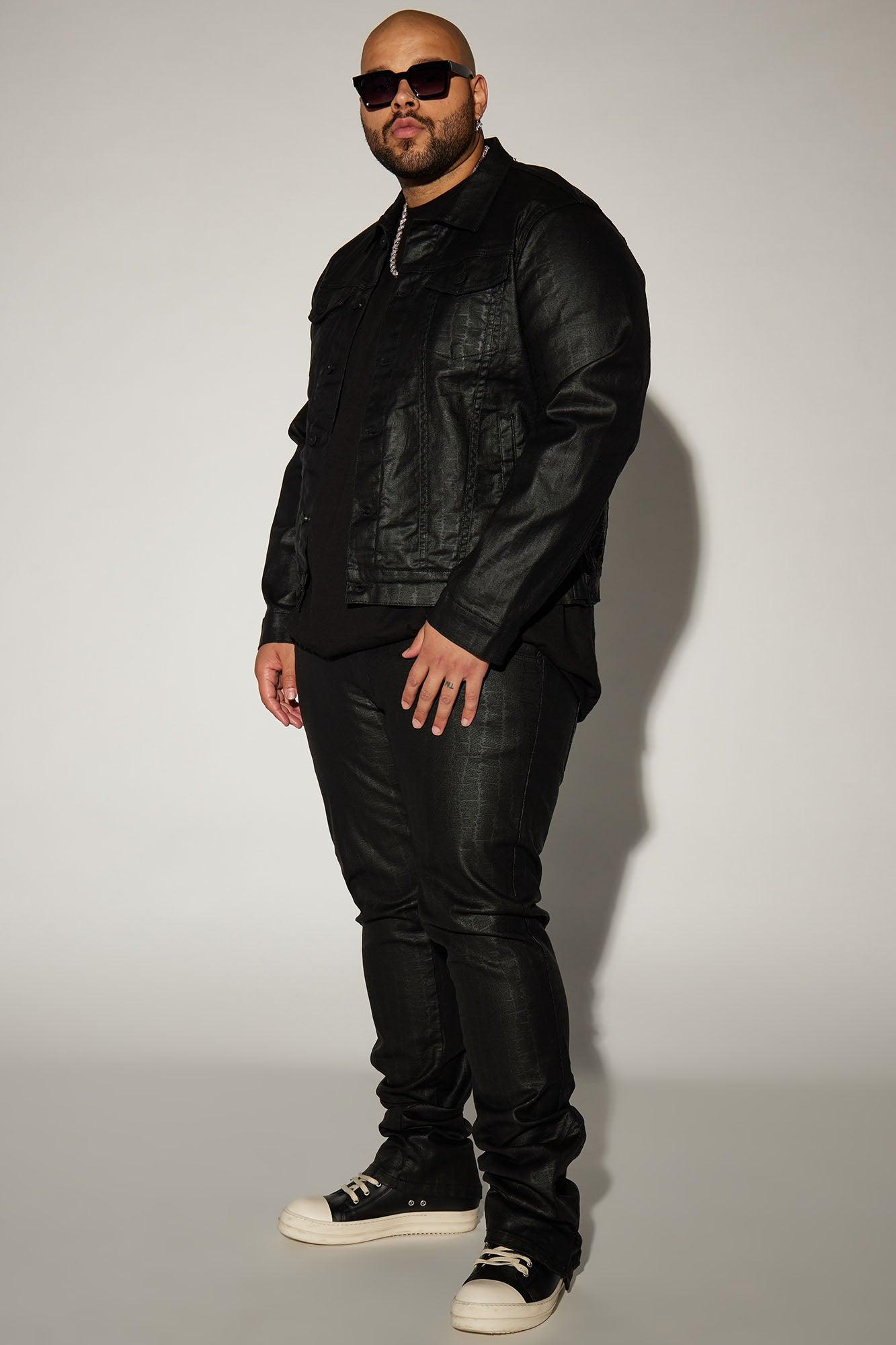 Rebel Like Me Pattern Waxed Stacked Skinny Flare Pants - Black Product Image