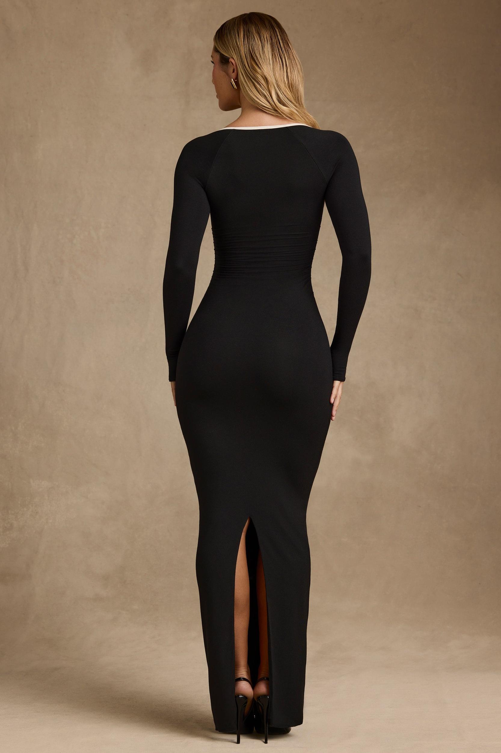 Modal Contrast-Trim Maxi Dress in Black Product Image