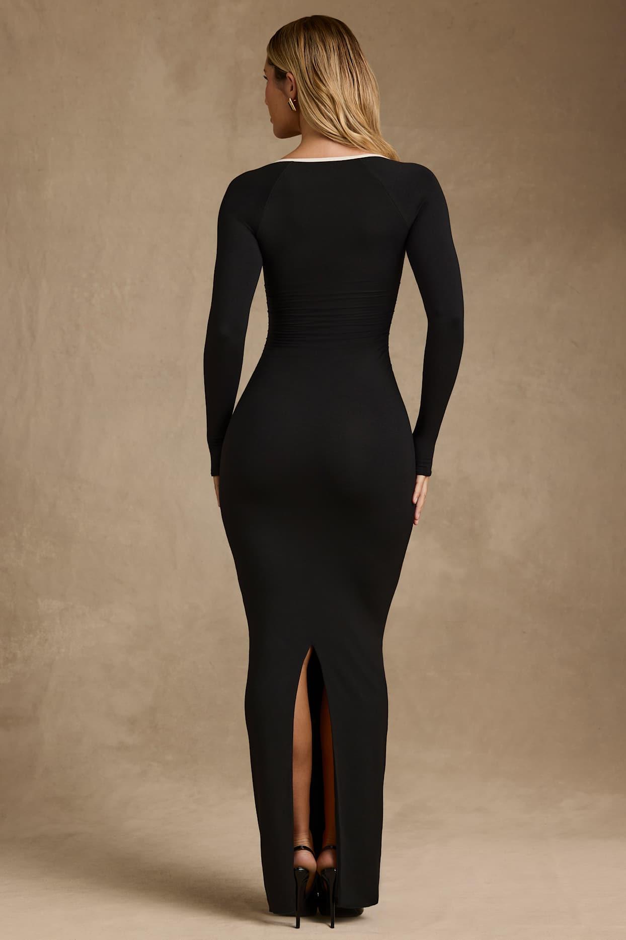 Modal Contrast-Trim Maxi Dress in Black Product Image