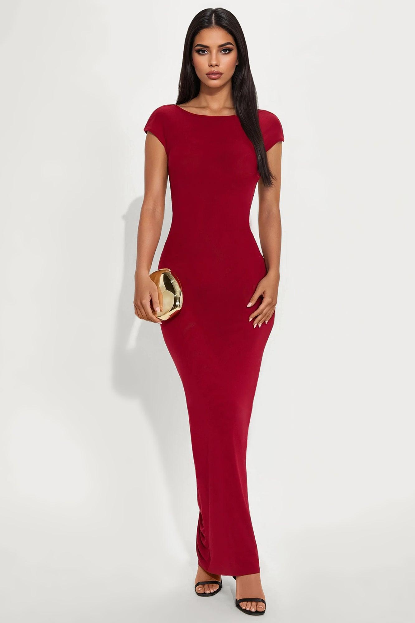Halo Backless Maxi Dress - Burgundy Female Product Image