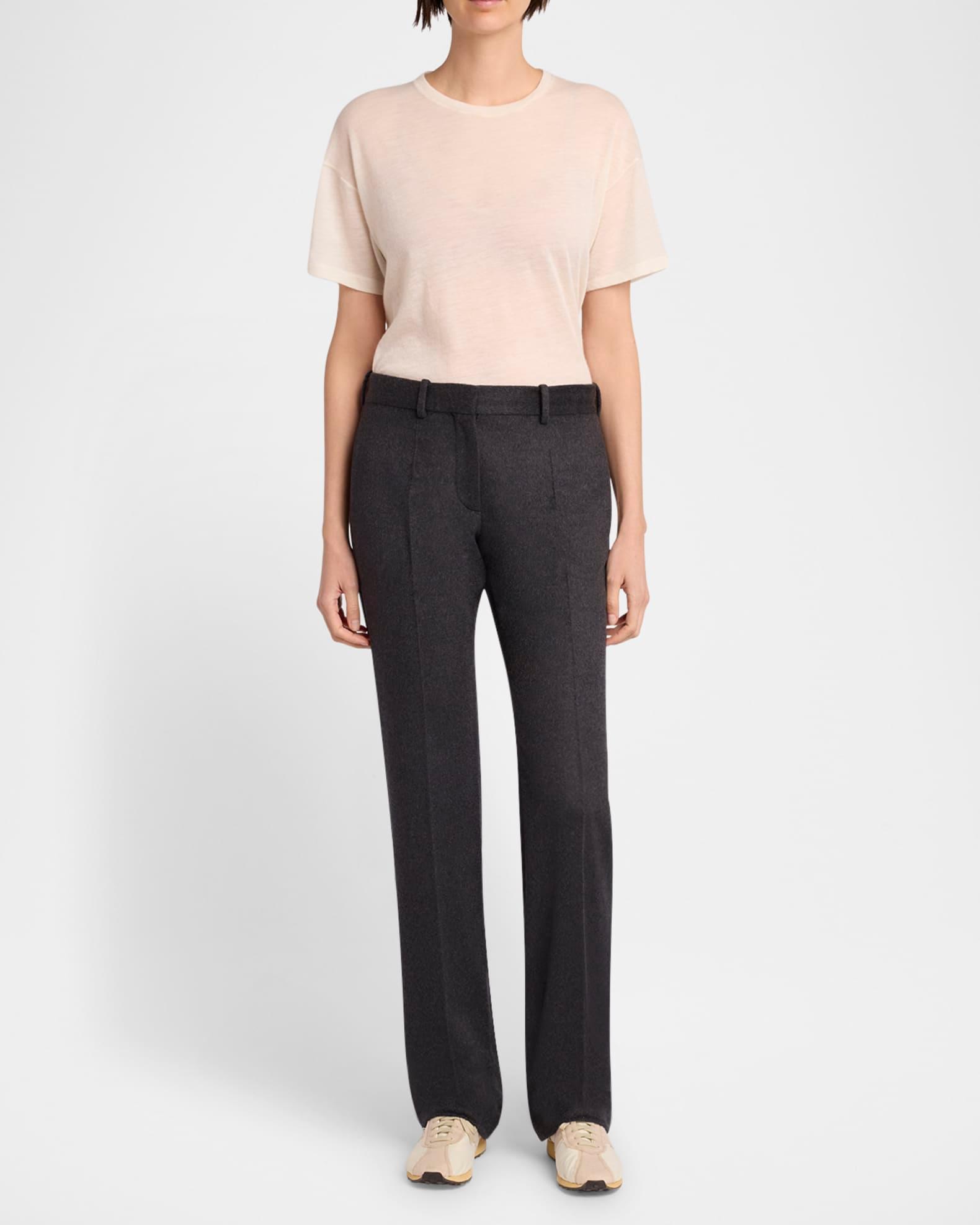 Selvie Brushed Cashmere-Silk Straight-Leg Pants Product Image