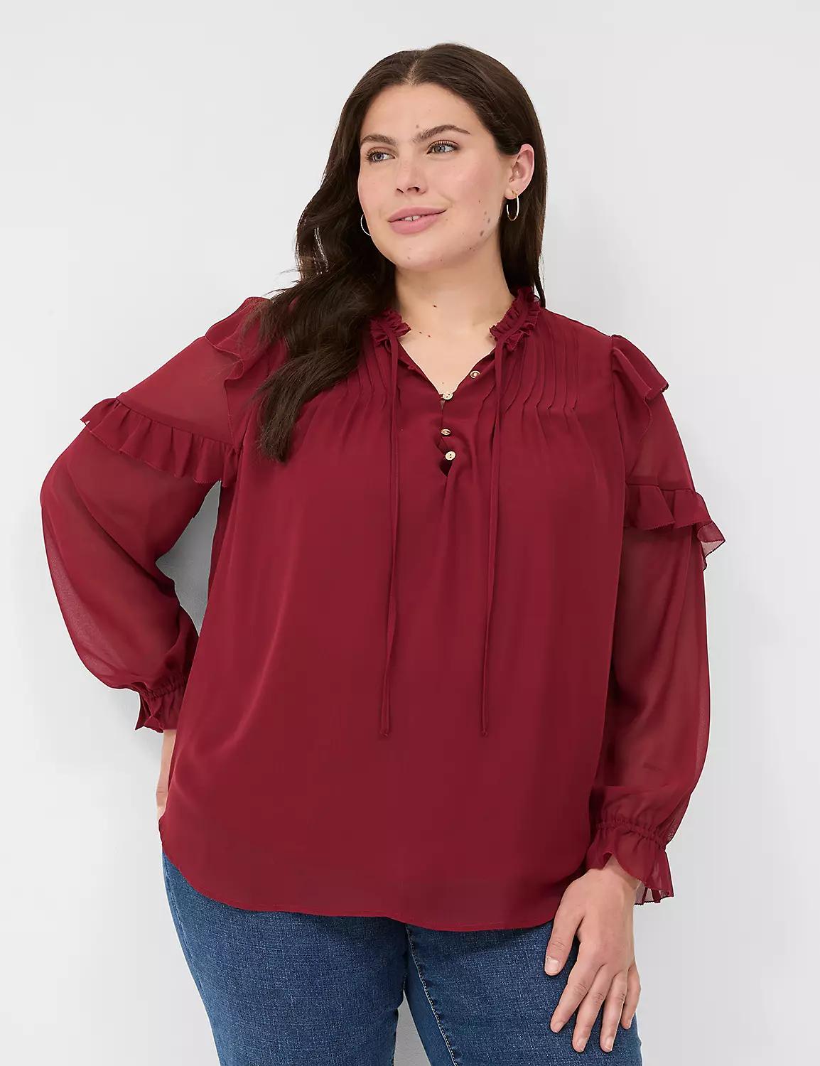 Split-Neck Popover Blouse Product Image