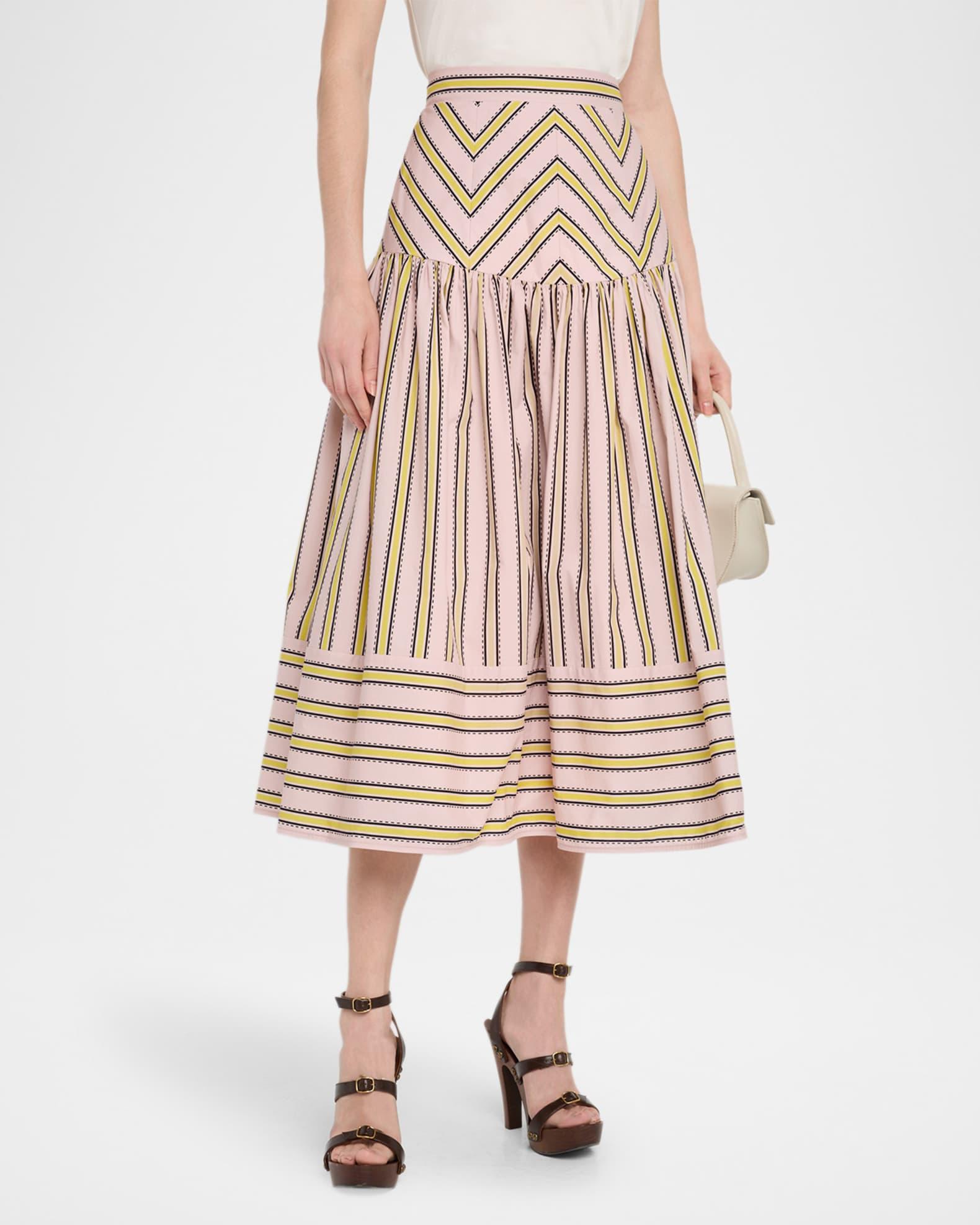 Kristina Striped Drop-Waist Midi Skirt Product Image