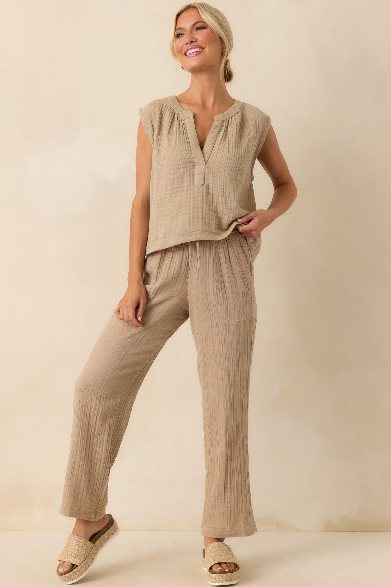 Z Supply Tan Cotton Plaza Airy Gauze Ankle Pants Product Image