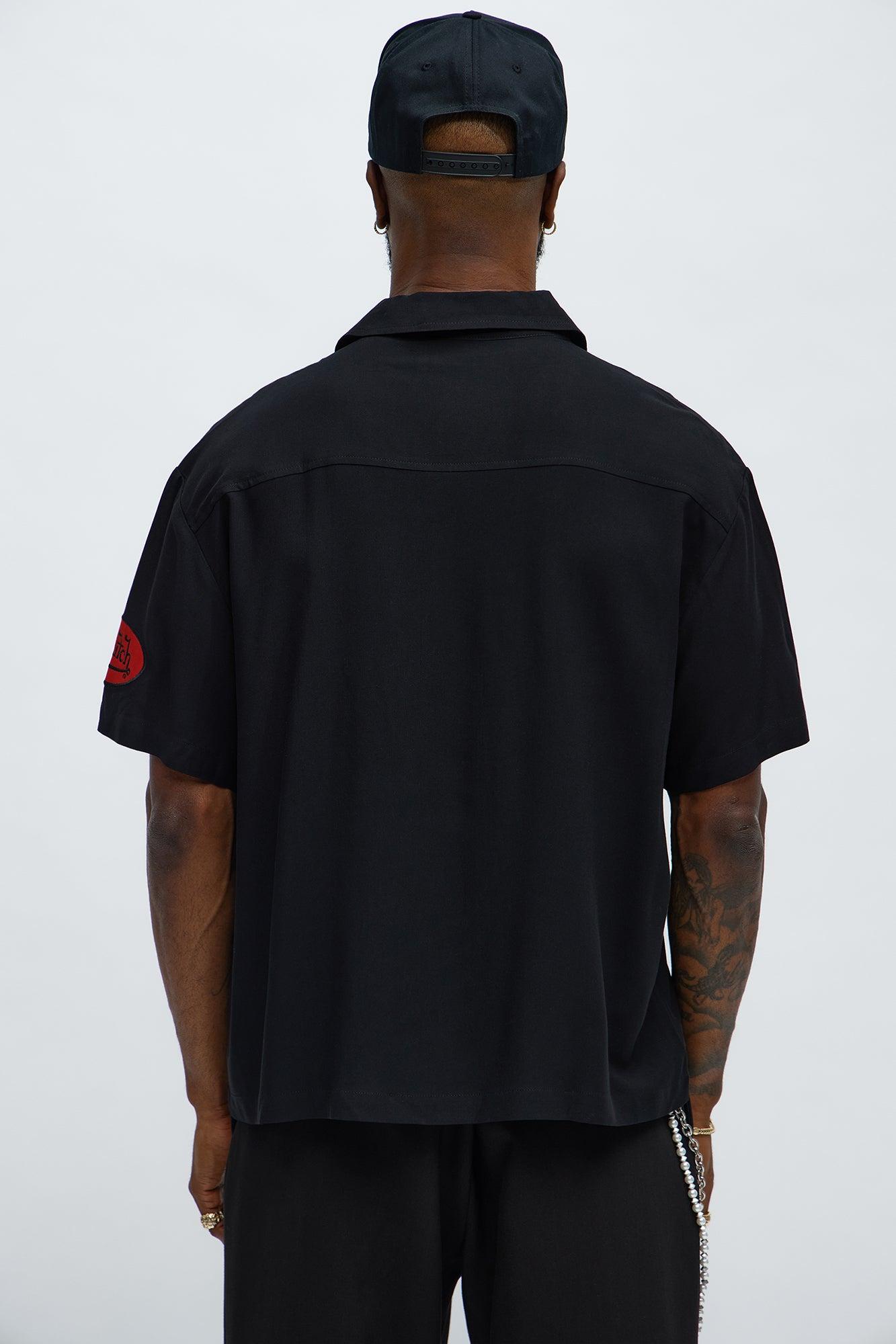 Von Dutch Cropped Logo Button Up Shirt - Black Male Product Image