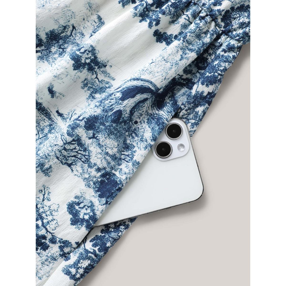 Plus Size Artistic Print Halter Neck Midi Dress Mediumblue Women Round Neck Sleeveless Curvy BloomChic 12/L Product Image