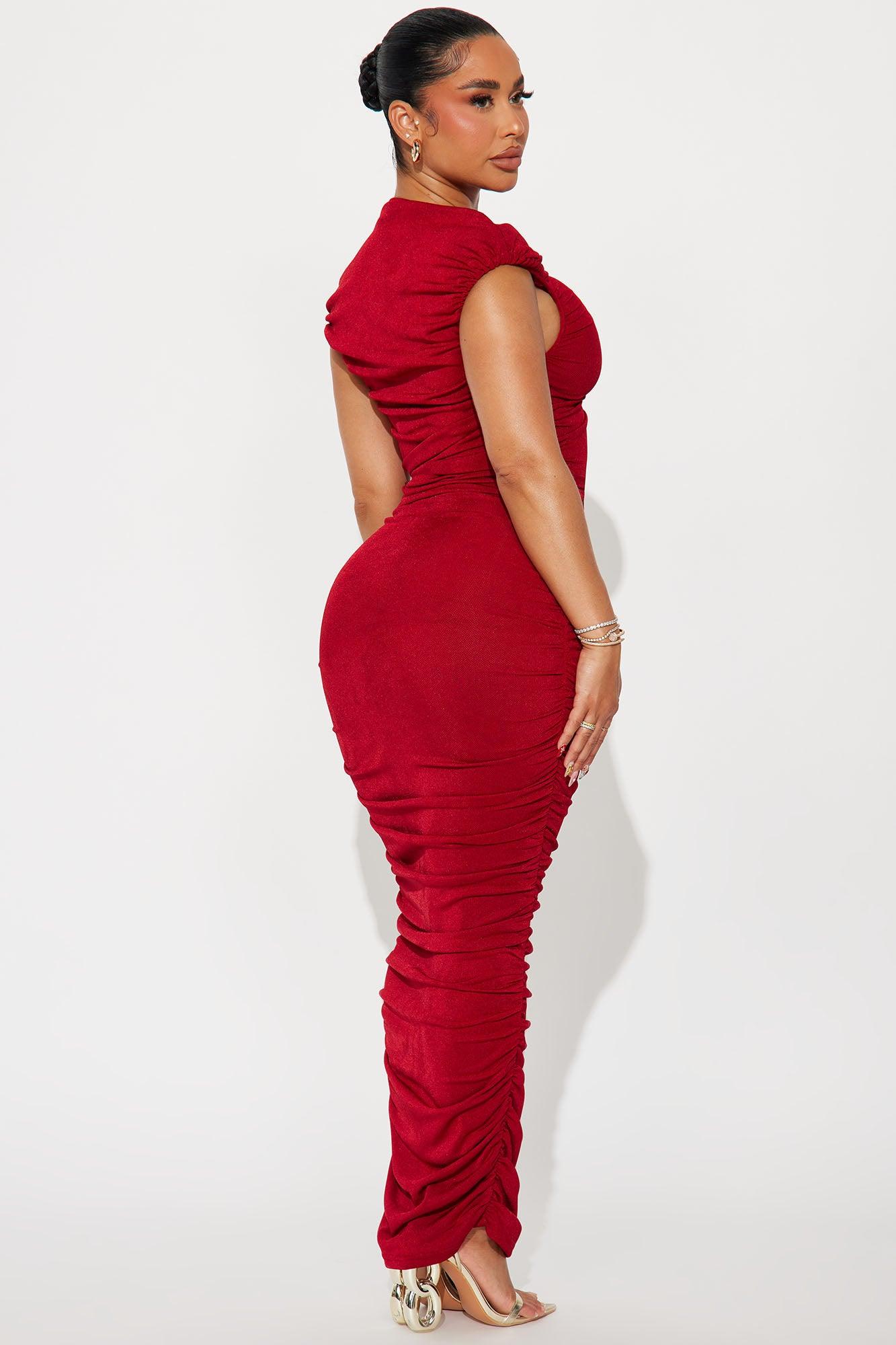 Sofie Ruched Maxi Dress - Red Product Image