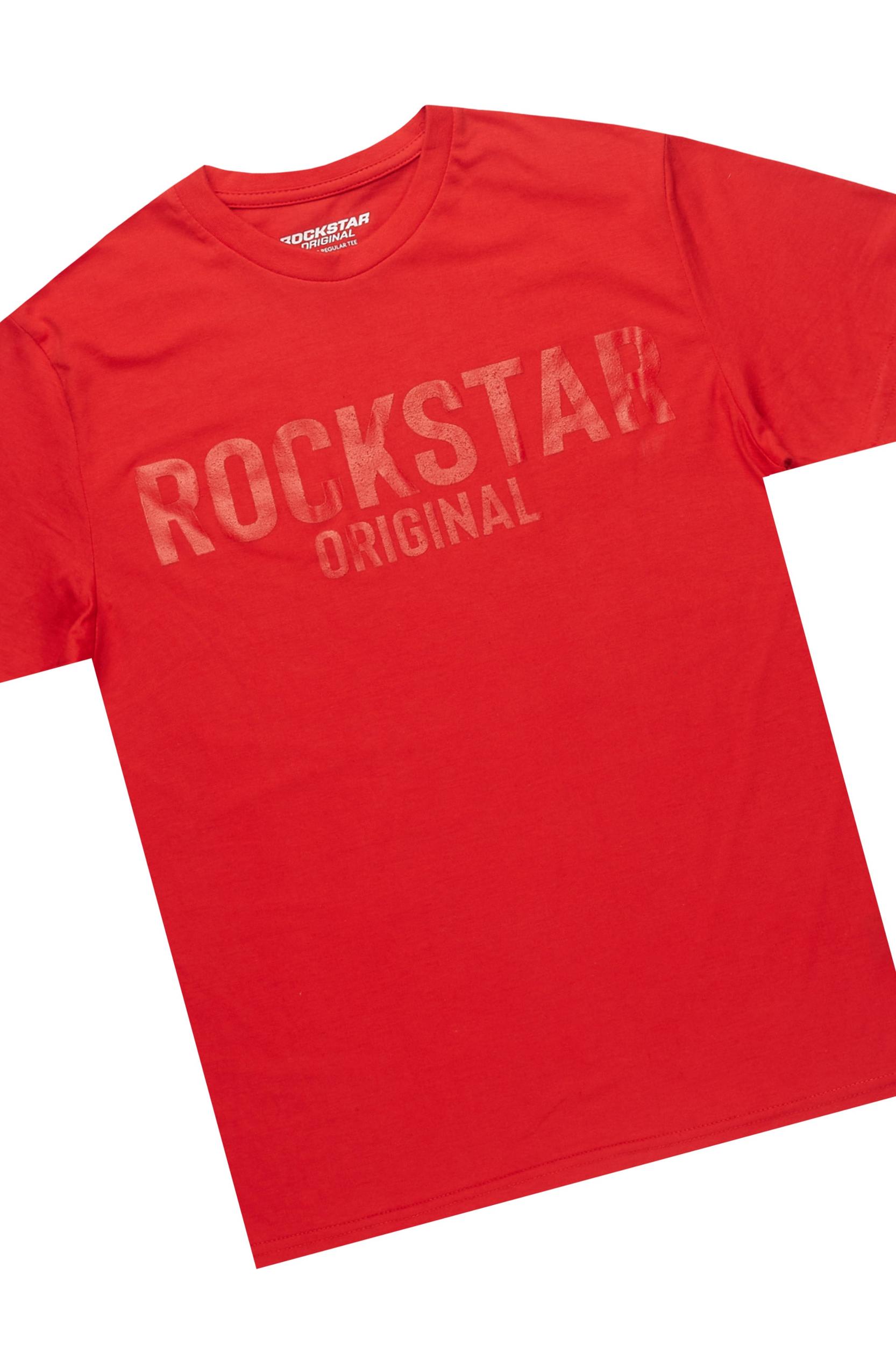 Sana Red T-Shirt/Dag Stacked Flare Jean Set Male Product Image