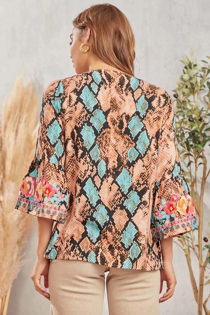 Embroidery Detail Bell Sleeve Top Product Image