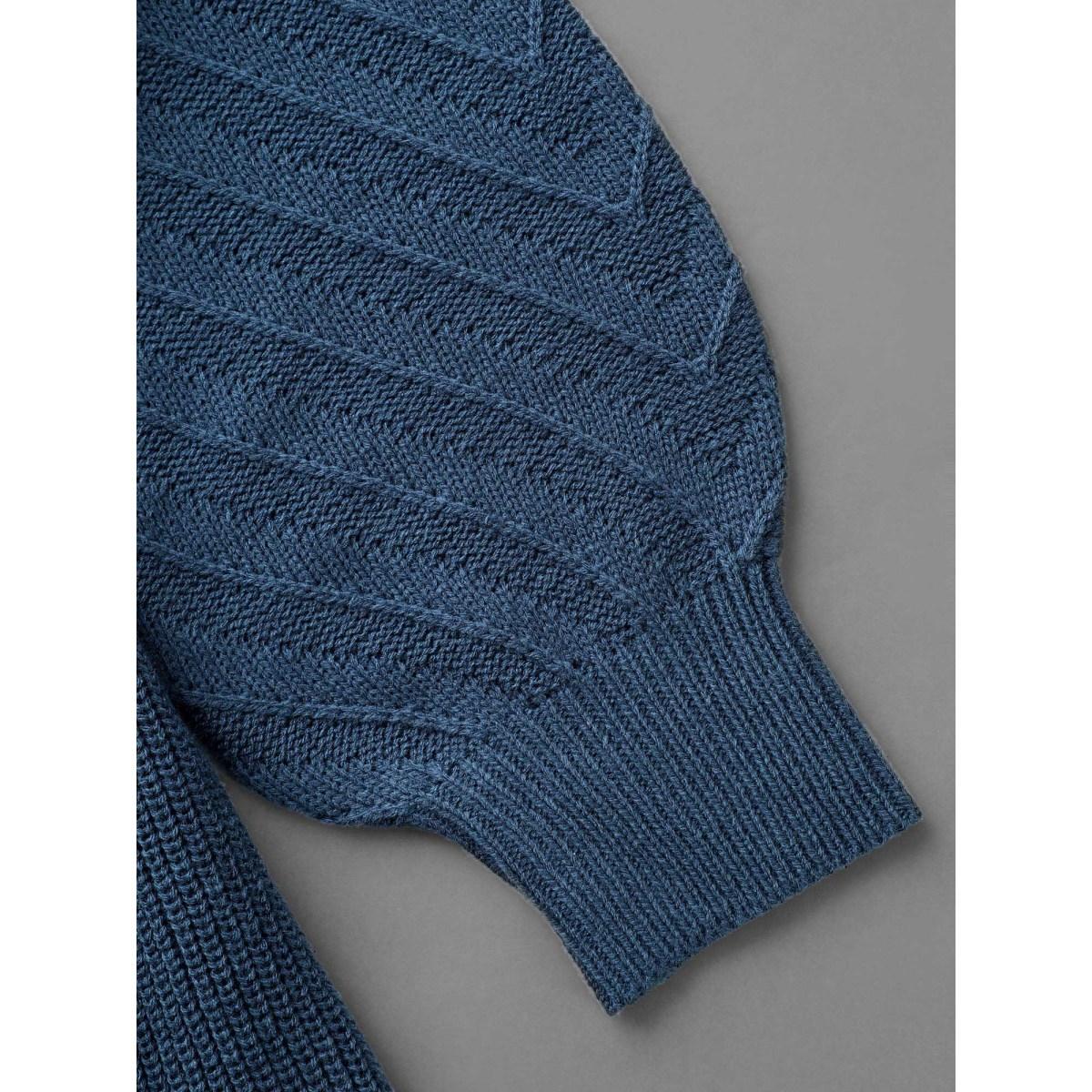 Plus Size Crew Neck Plain Textured Lantern Sleeve Pullover Indigo Women Casual Bodycon Long Sleeve Round Neck Everyday Pullovers BloomChic 14-16/1X Product Image