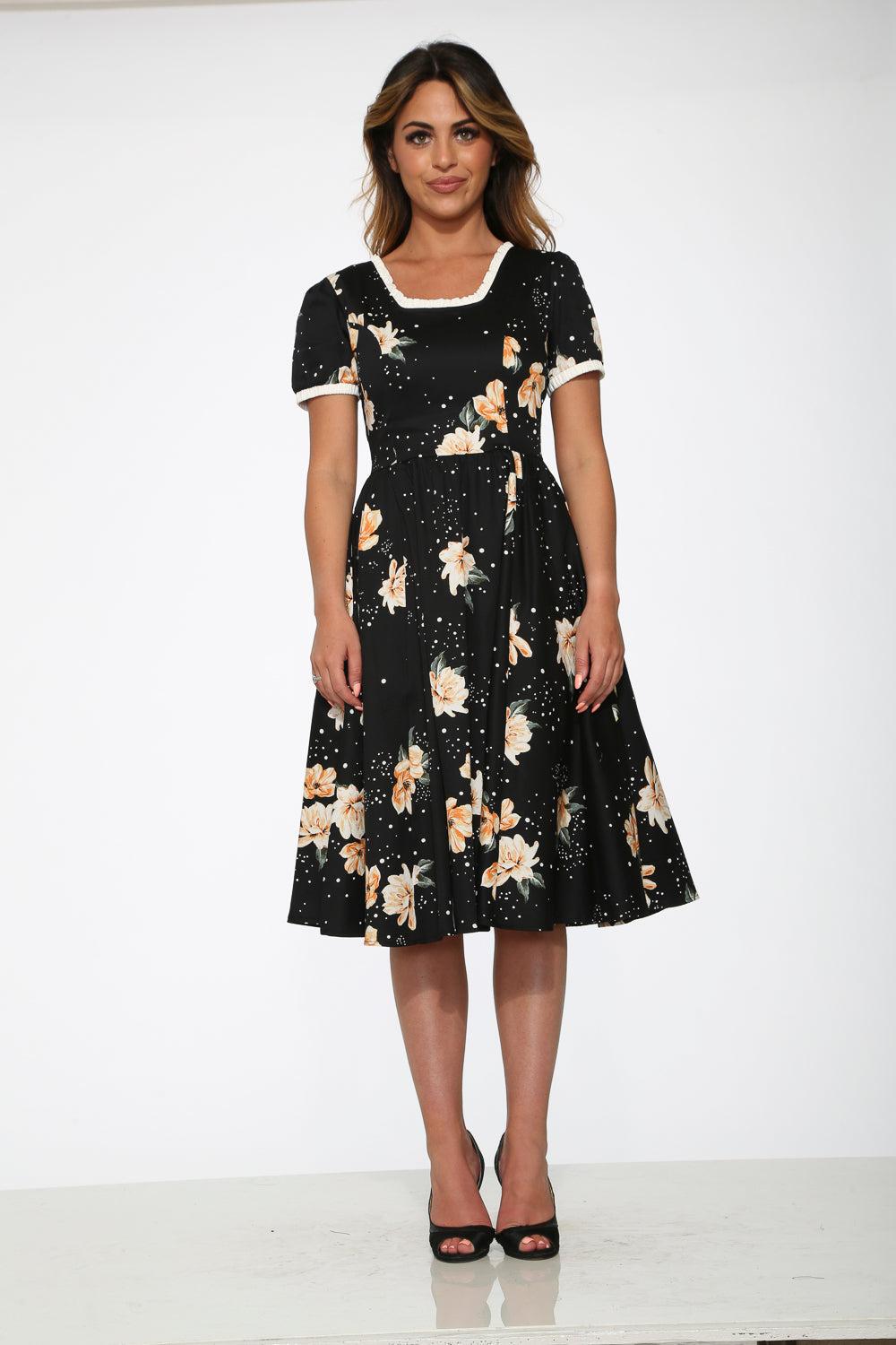 Black & Yellow Floral Swing Dress Product Image
