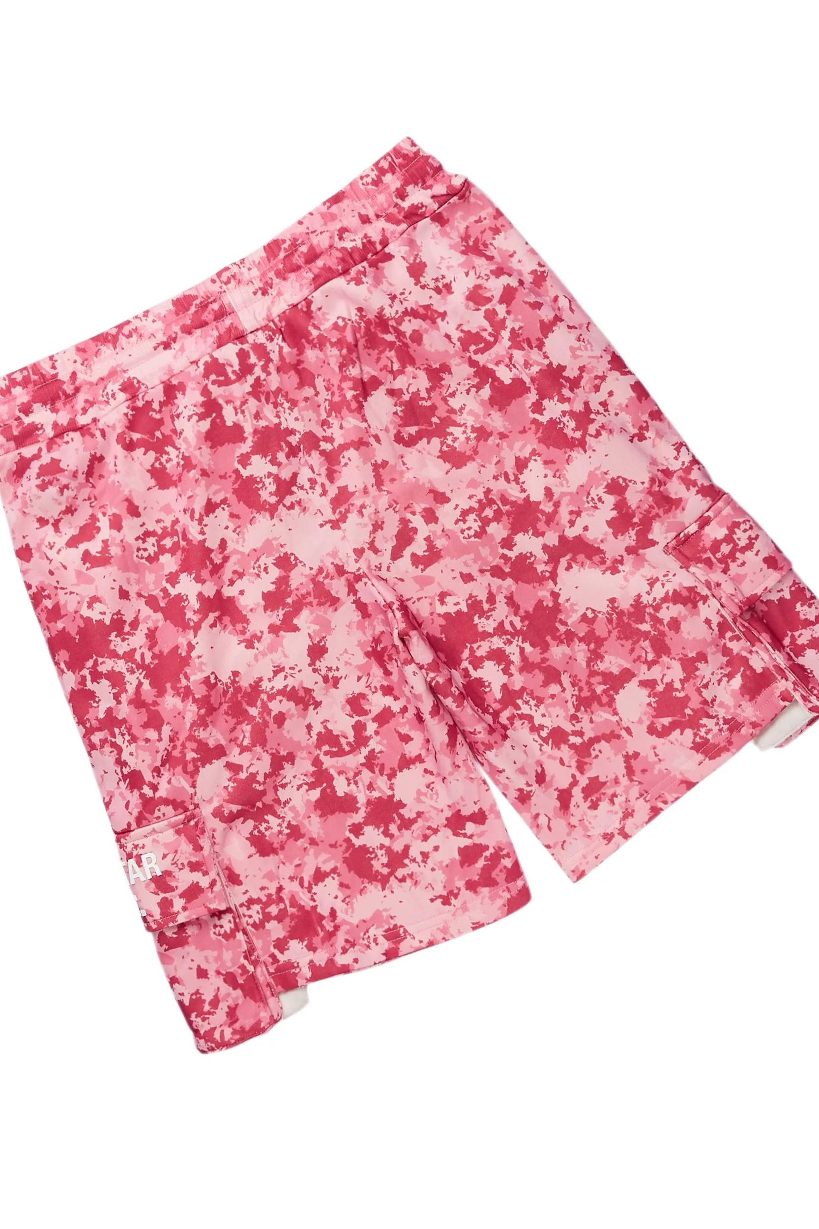 Shaneka Pink Digital Camo Cargo Short Set Female Product Image