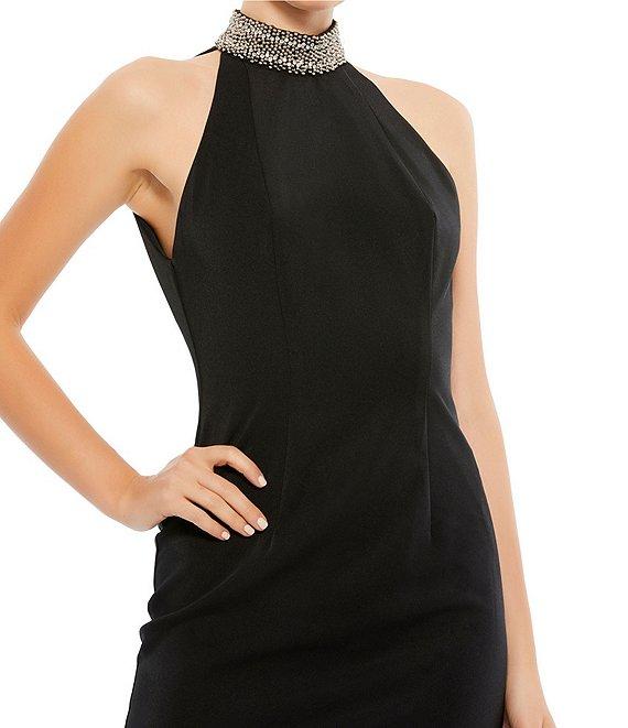 Mac Duggal Beaded Halter Neck Sleeveless Open Back Detail Sheath Dress Product Image