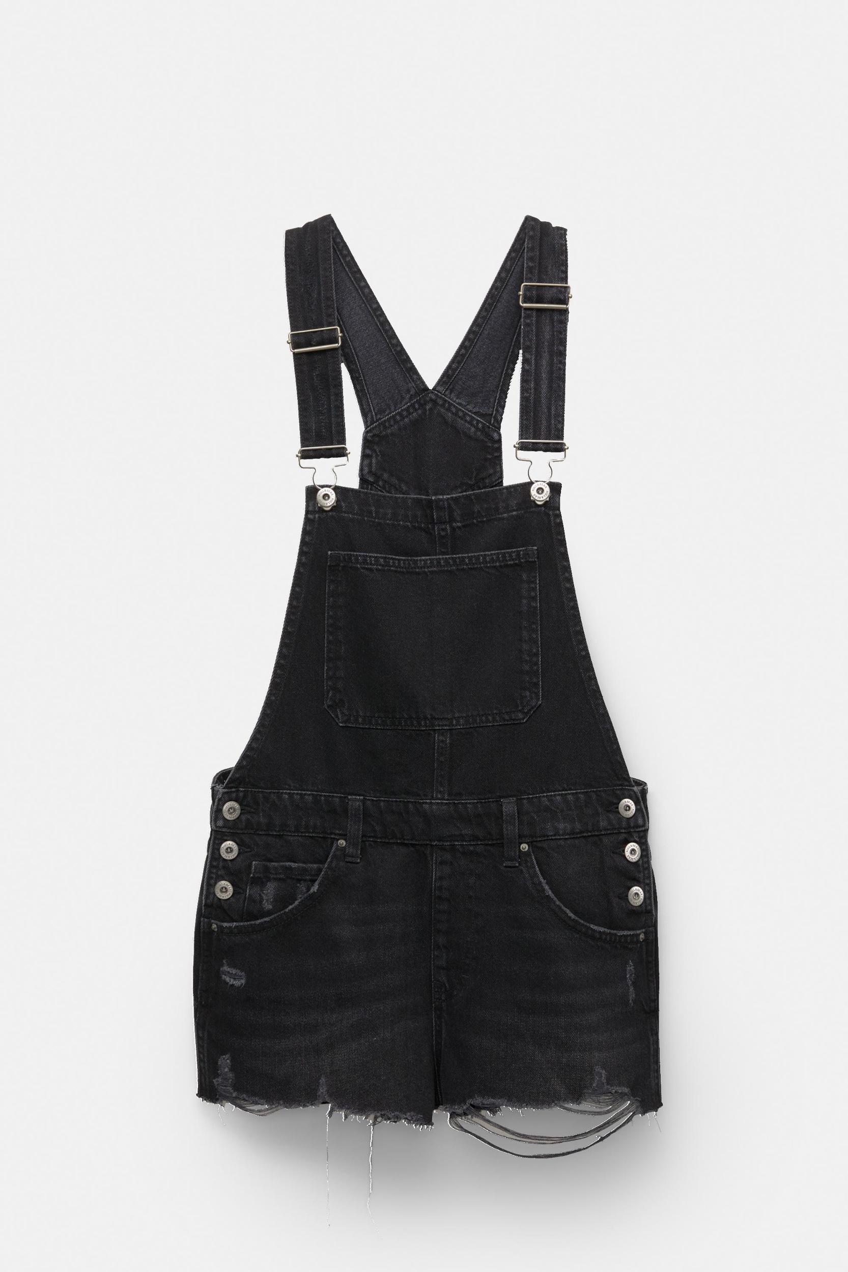 Ripped short denim overalls Product Image